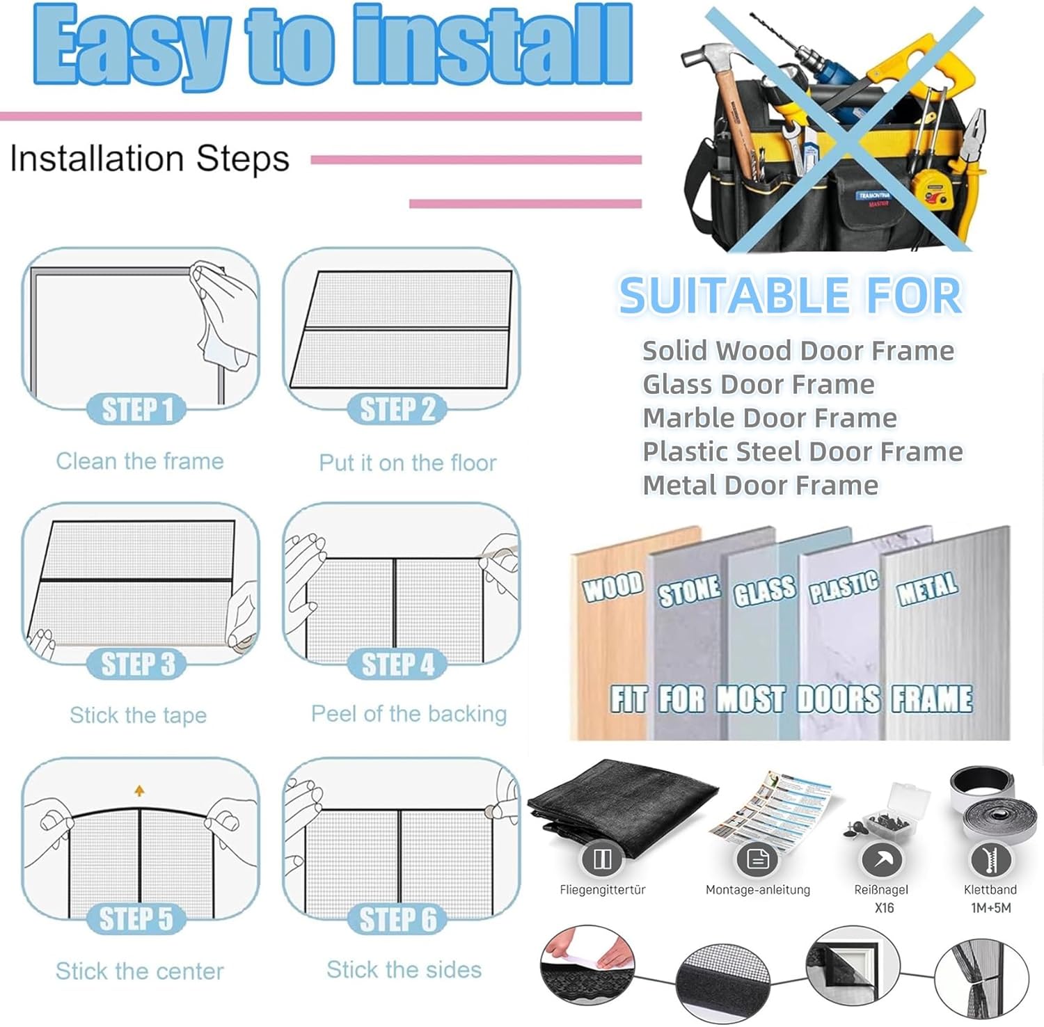 Magnetic Fly Screen Window 74 x 70 cm Insect Protection, Fine Mesh, Keeps Air Fresh, Mosquito Net Curtains for Sliding Door, Living Room, White
