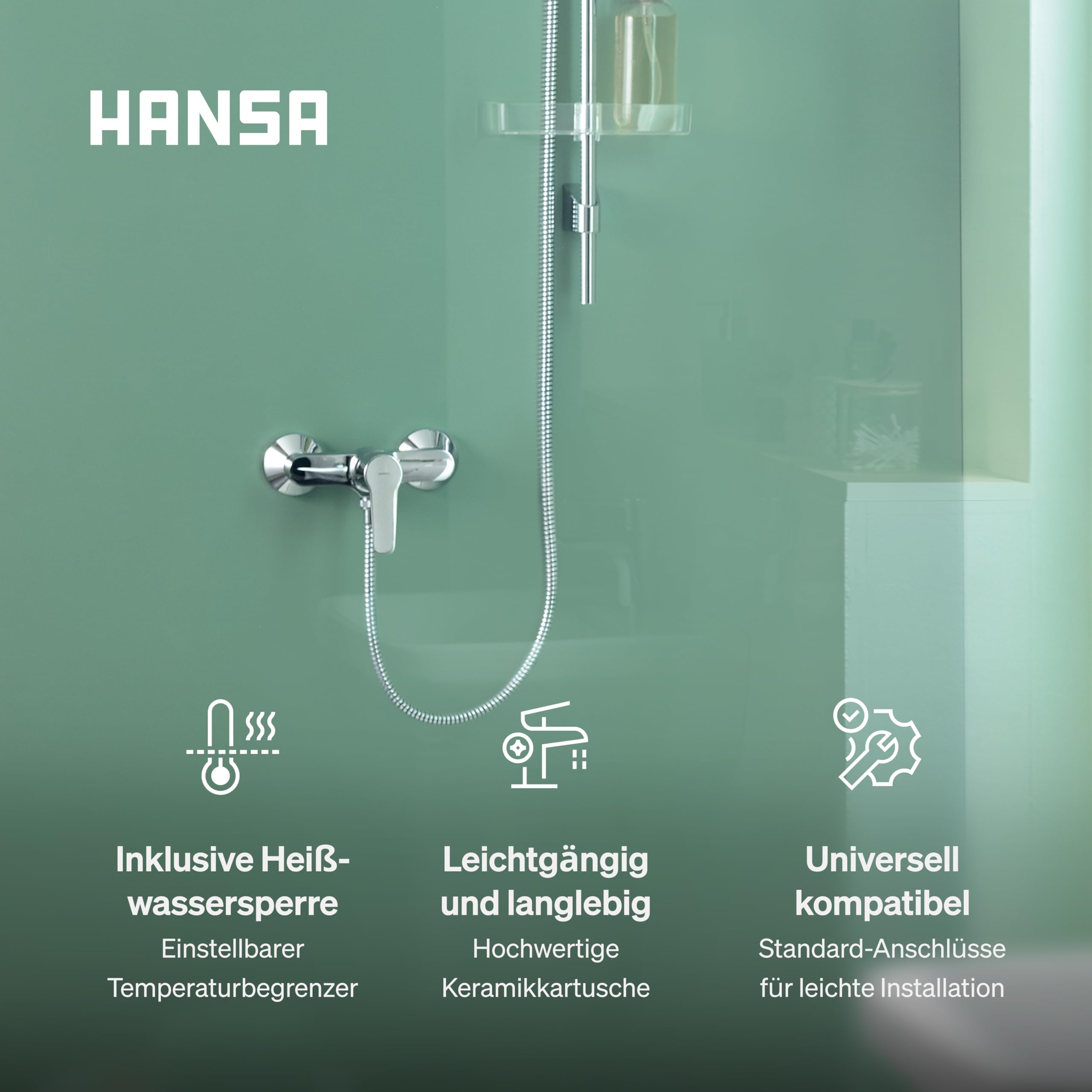 HANSA POLO Duscharmatur I Einhebelmischer aus DZR-Messing zur Wandmontage I Mischbatterie Dusche mit Temperatur- und Wassermengenbegrenzer I G 1/2 Standard-Anschluss für Duschkopf mit Schlauch | Chrom