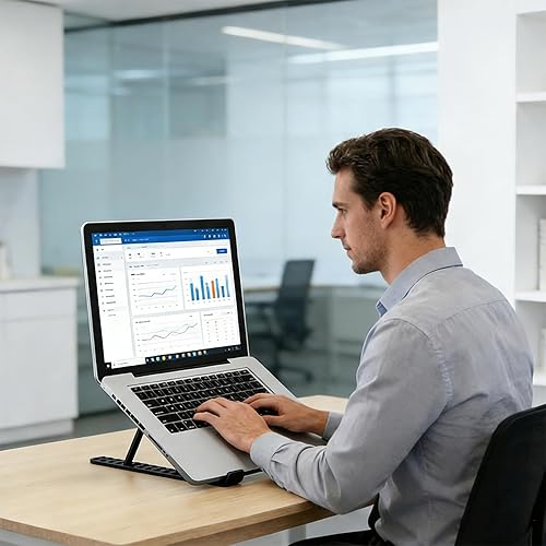 Vista 6 de Soporte ajustable para laptop para escritorio, elevador plegable portátil, soporte ergonómico para computadora compatible con portátiles de 10 a