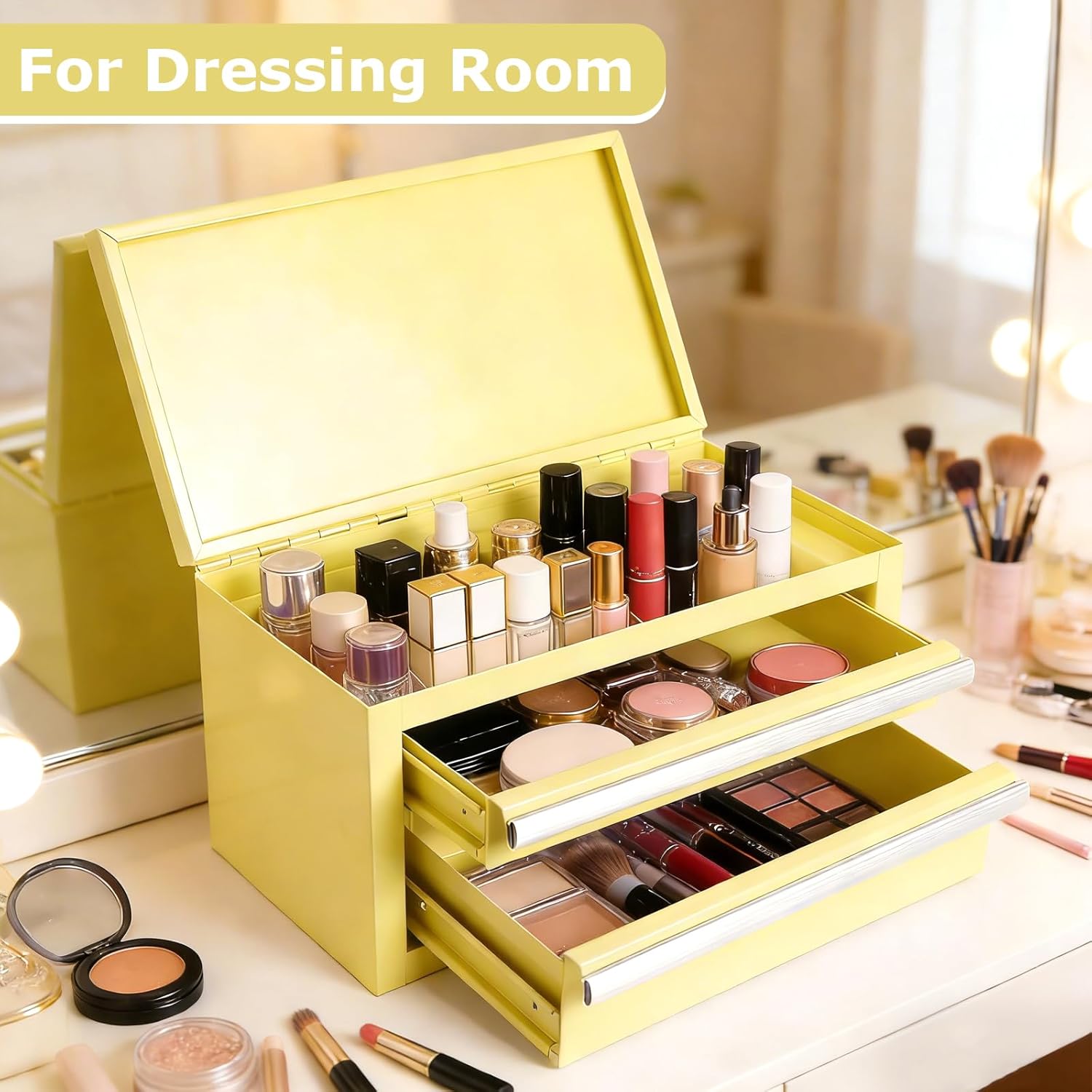 Mini Steel Tool Box with Drawers - Small Tool Chest for Small Item Storage Organizer - Portable Metal Toolbox Organizer with Tool Drawer (mini yellow)