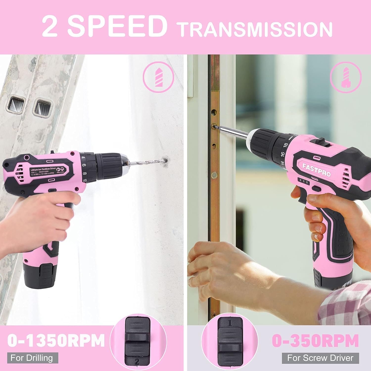 FASTPRO Pink Tool set -220-Piece Lady's Home Repairing Tool Kit & 12V Pink Cordless Lithium-ion Drill Driver