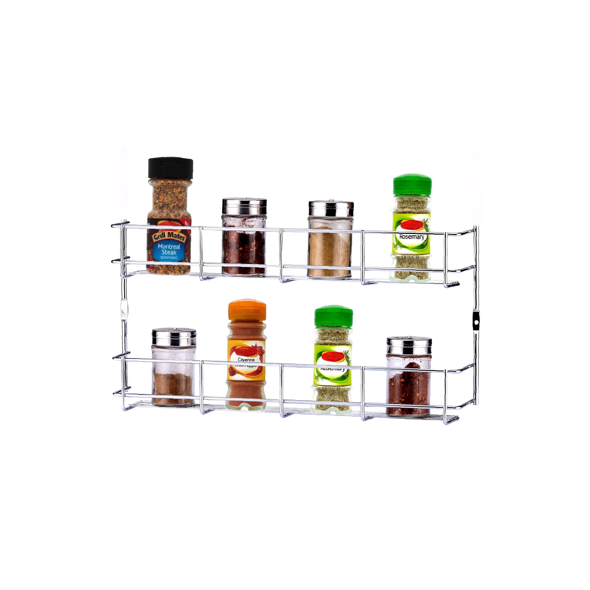 Buckingham Silver 2 Tier Spice Herb Rack, Heavy-Gauge Chrome-Plated Iron Wire Construction, Wall Mounted Kitchen Storage Organiser, 16 Jar Capacity, 38.5 Cm