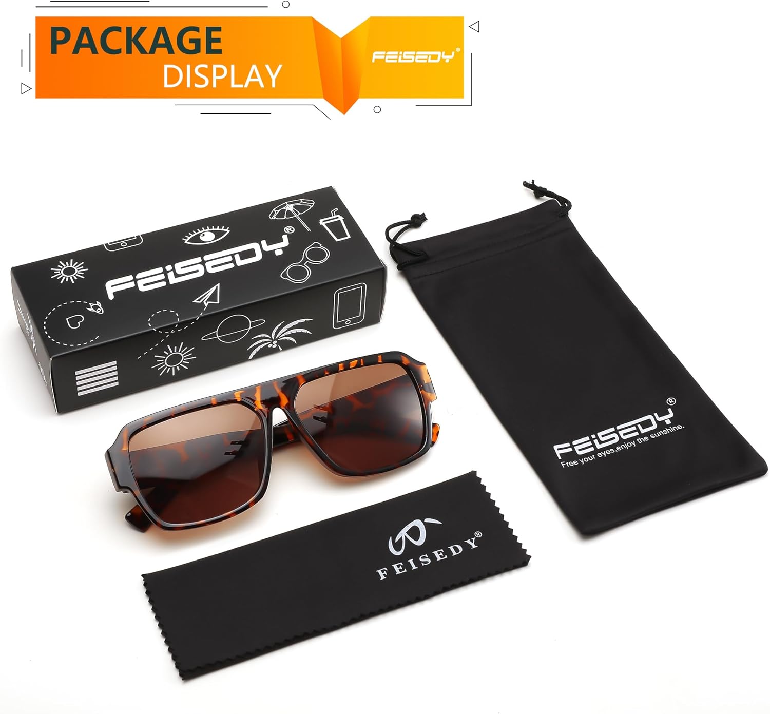 FEISEDY Square Sunglasses for Women Men Rectangle Classic Sunglasses Designer Thick Frame Shades Sun Glasses UV400 B0166 - Image 6