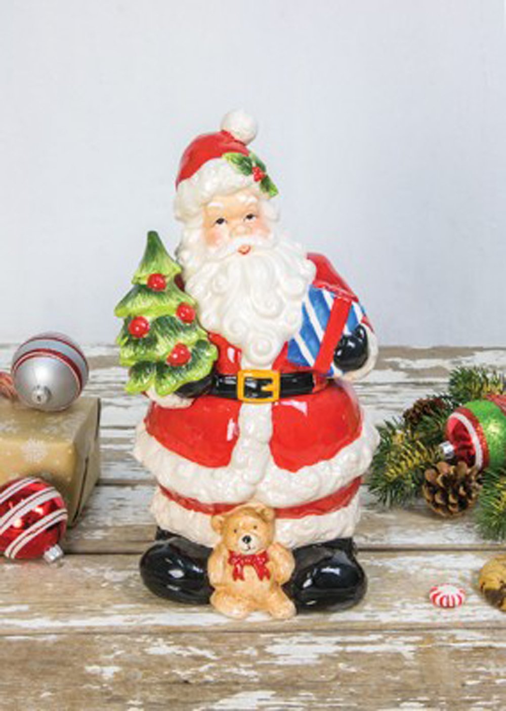 Hanna's Handiworks Festive Santa-Shaped Ceramic Cookie Jar, 7.5