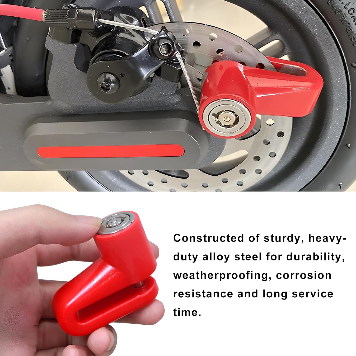 2PCS Motorcycle Disc Brake Lock, Anti-Theft Waterproof Safety Wheel Brake Lock with Keys, Heavy Duty Security Disc Padlock for Motorcycles Bikes Scooters, Motorcycle Accessories (Red)