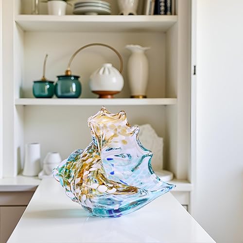 Miniatura 5 de XMGZQ Estatua de caracola de vidrio soplado a mano, figura de arte de cristal marino, decoración costera para el hogar con conchas marinas, soporte