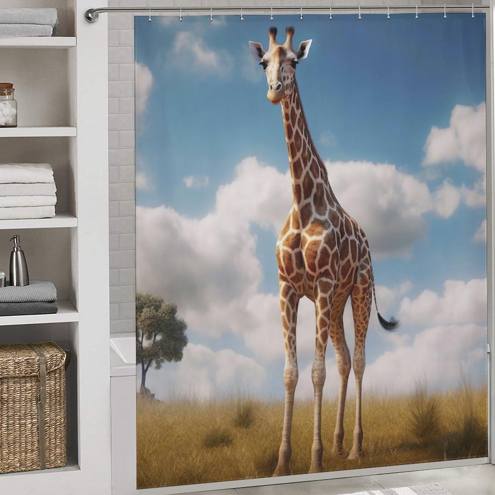 Rideau de douche en tissu polyester haut de gamme motif girafe