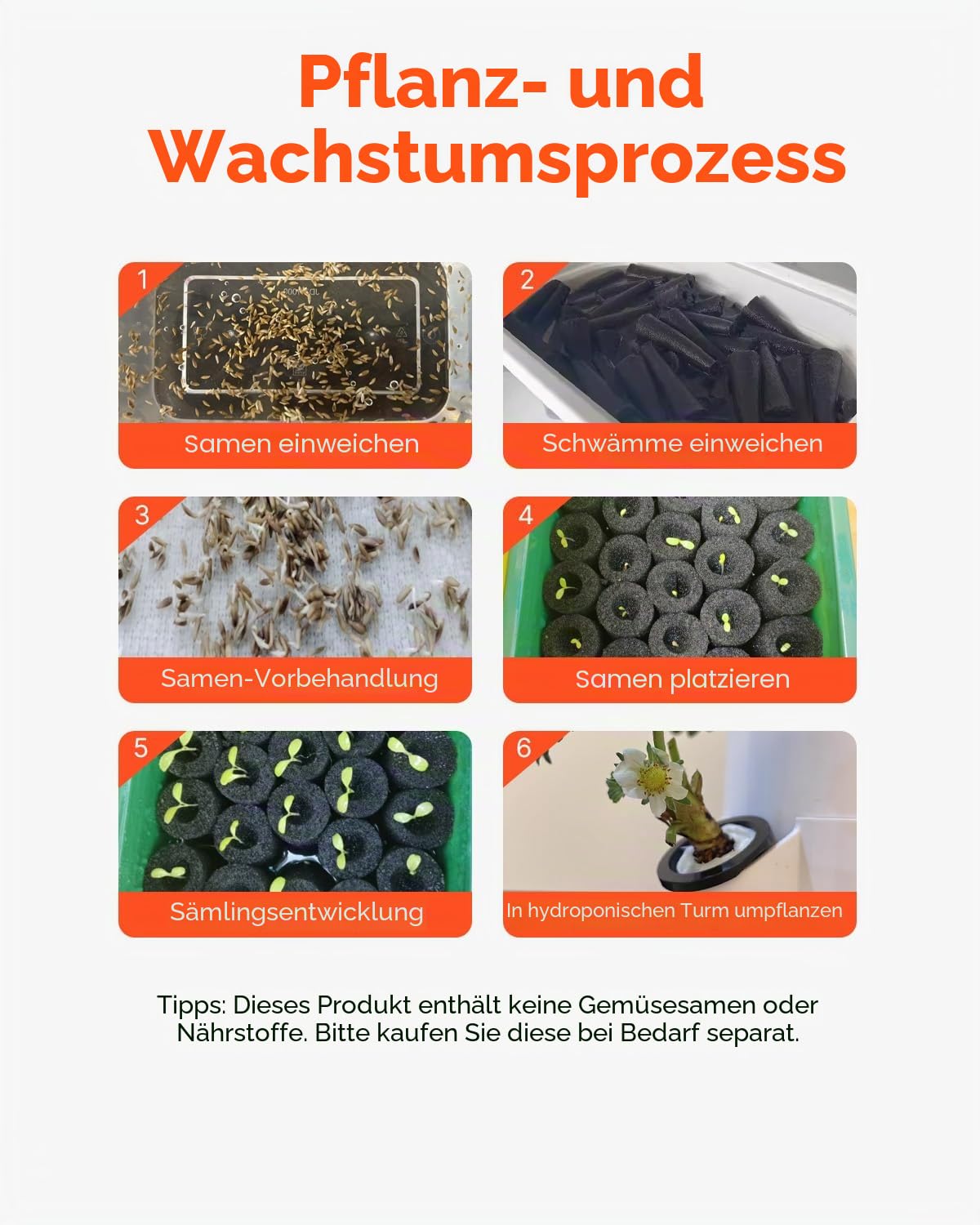 VEVOR Hydroponisches Anbausystem, 30 Steckplätze Hydroponik Turm mit 6 Ebenen, Hydronischer Garten für Zuhause mit Wasserpumpe & Timer, Wasserzirkulationspflanzen-Keimset für Kräuter, Obst und Gemüse