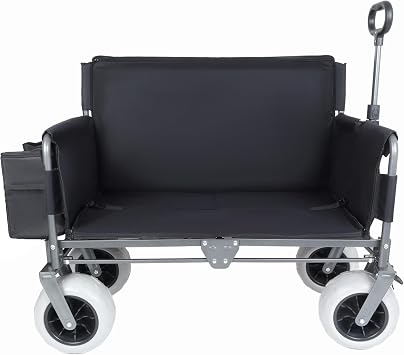Foldable Love-Seat Wagon Chair Combo, Chariot Outdoor Wagon with Seats, 3 in 1 Utility Cart with 500lbs Capacity, Detachable Cooler Bag, Adjustable Handle & Cup Holders, Beach, Camping Black