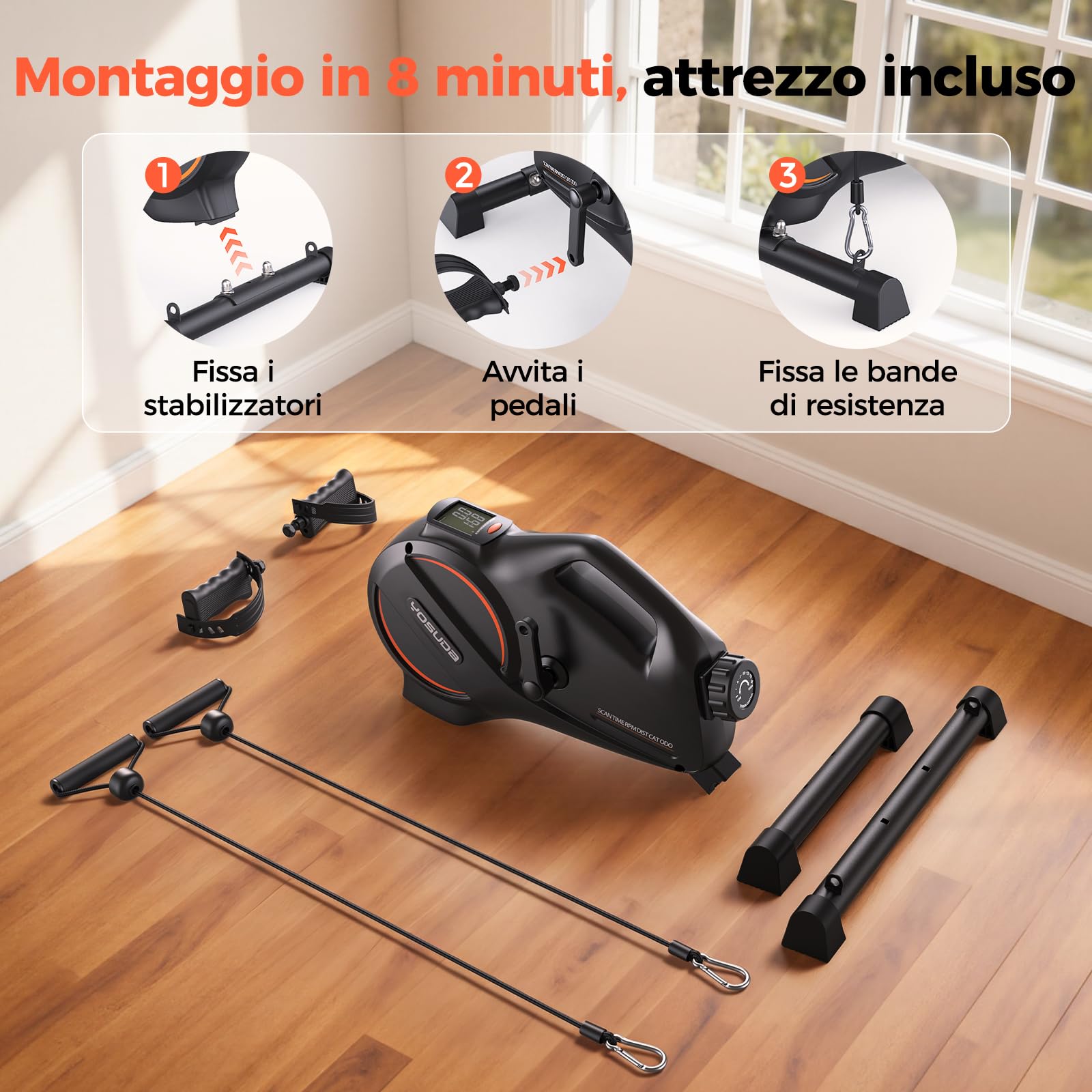YOSUDA Cyclette da Seduta, Mini Cyclette con 2 Fasce di Resistenza e Tappetino Antiscivolo, Pedaliera per Anziani, Funzionamento Silenzioso, Portatile, Adatto per L'uso Domestico e in Ufficio