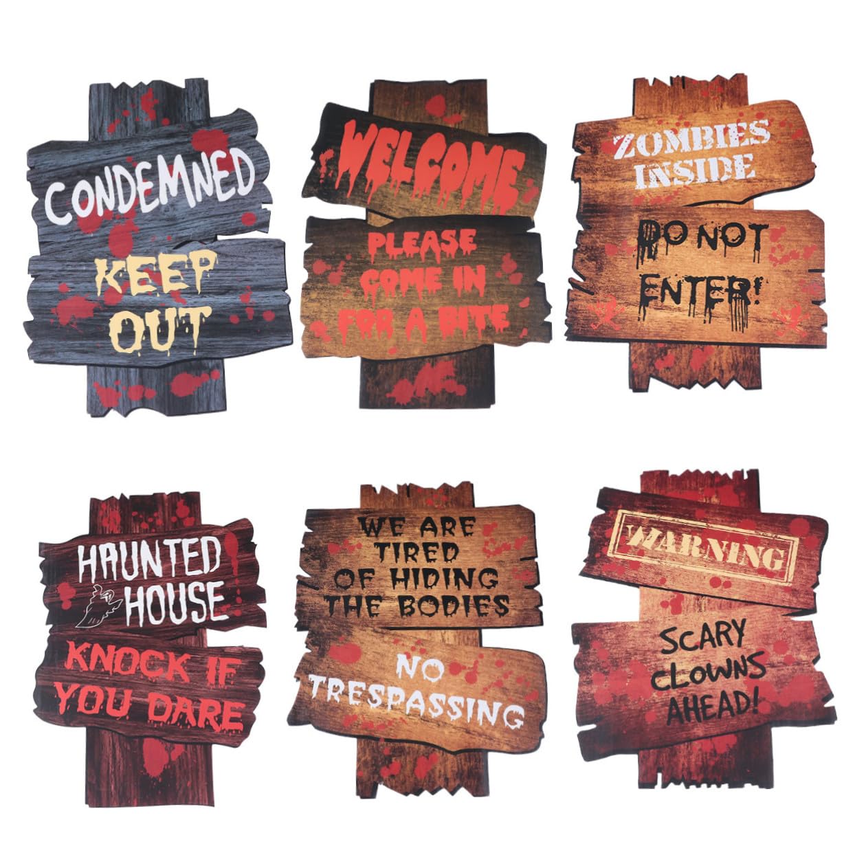 Signalisation Suspendue Portable Halloween : Panneaux Creux Blancs de Jardin avec Tiges (6 Pcs)