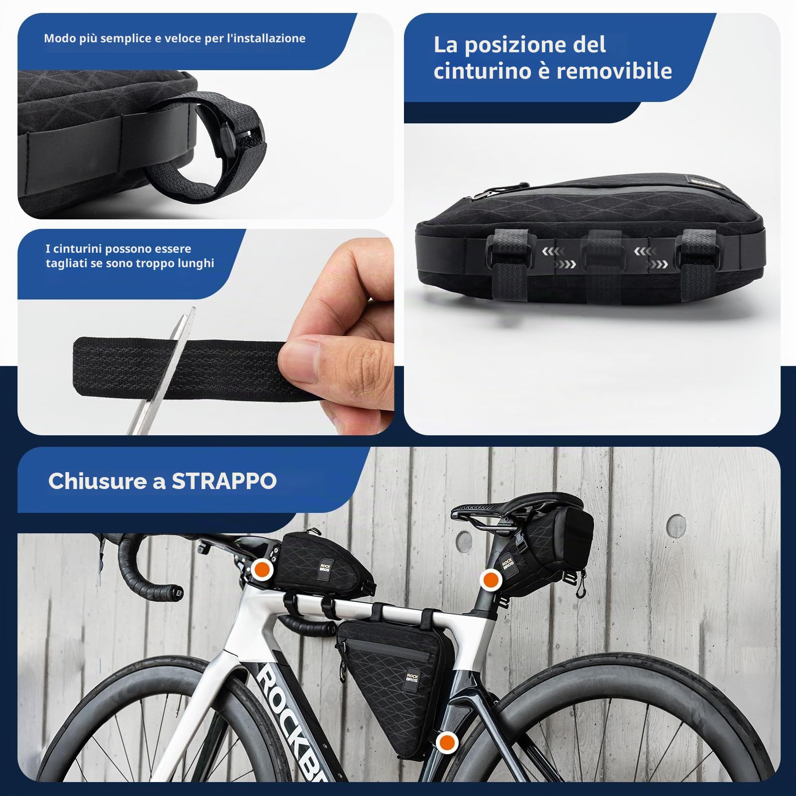 ROCKBROS Borse Bici, Set Diversi di Borsa Sottosella Borsa Telaio e Borsa Telaio Triangolo, Adatto per Bicicletta, MTB, Bici da Corsa, Capacità Pratica, Accessori Bici