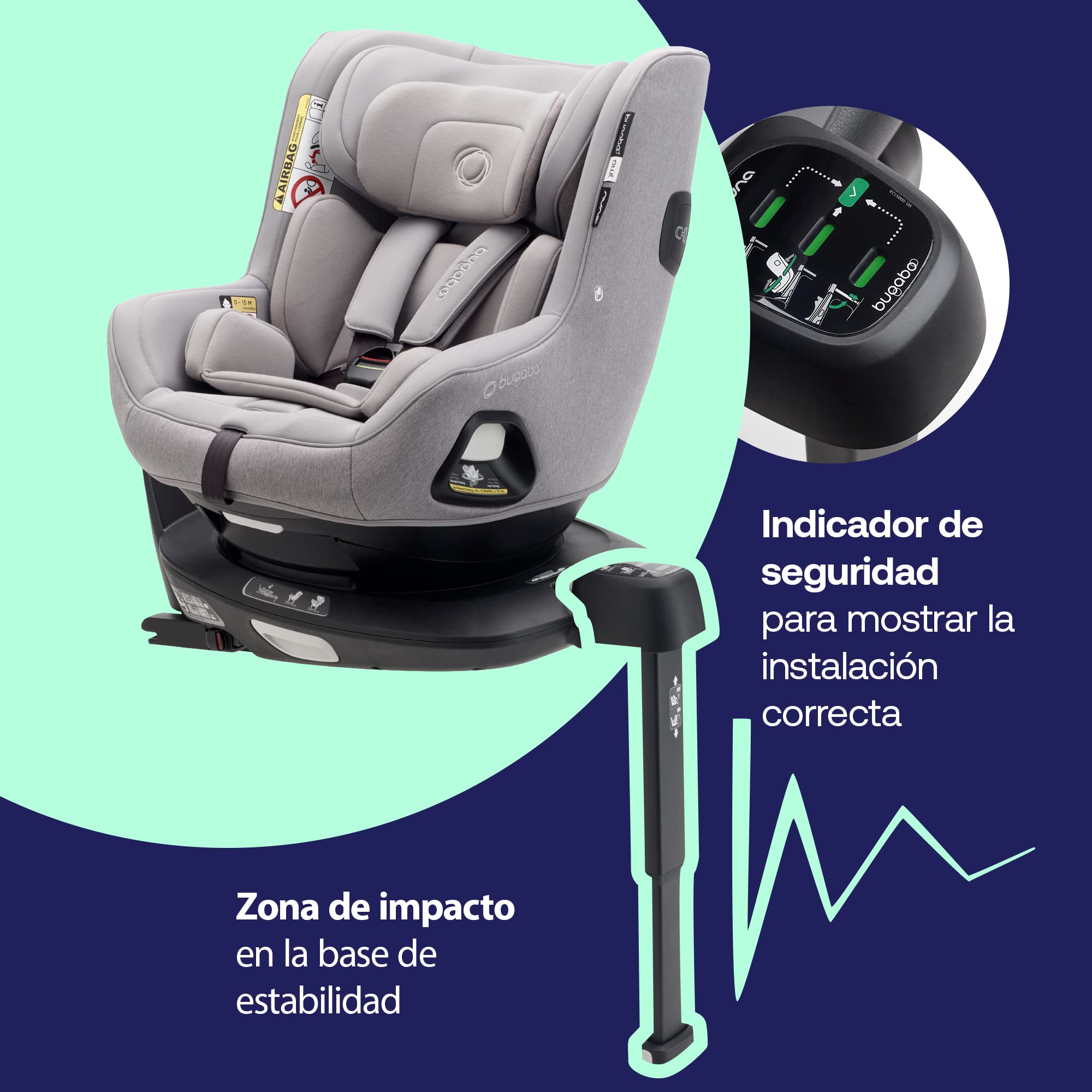 Bugaboo Base giratoria ISOFIX 360 by Nuna para Sillas de Coche Owl y Turtle Air, de 0 a 4 años o de 0 a 18 kg, Posición de Asiento hacia Atrás y hacia Adelante e Instalación Segura