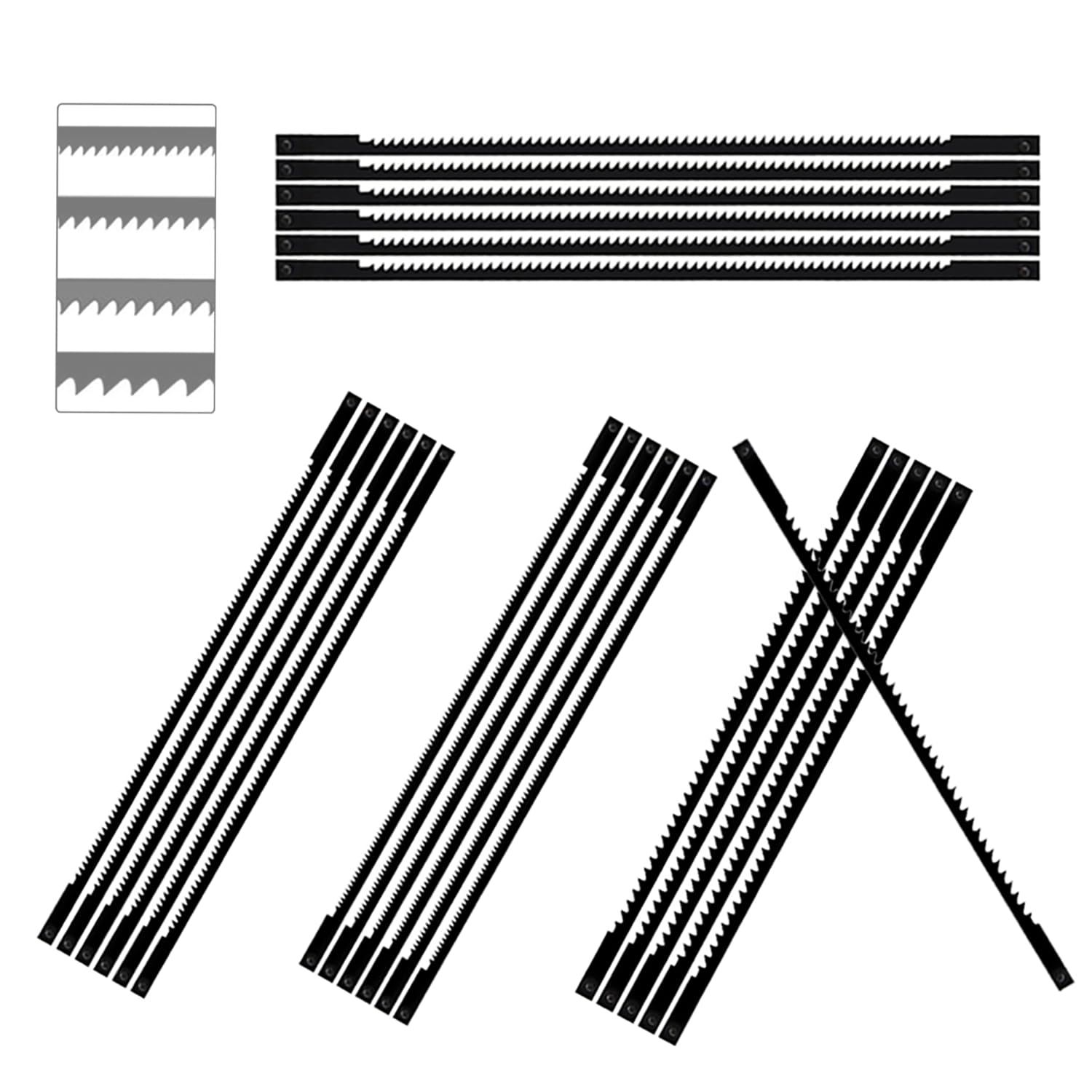 RHQFDM 24 Pieces Carbon Steel Fine Cut Straight-Tooth Saw Blade,10/15/18/24 Pinned Scroll Saw Blades Set,Scroll Saw Accessories for Woodworking,Specialty Saw Blades for DIY Craft Projects(Black)