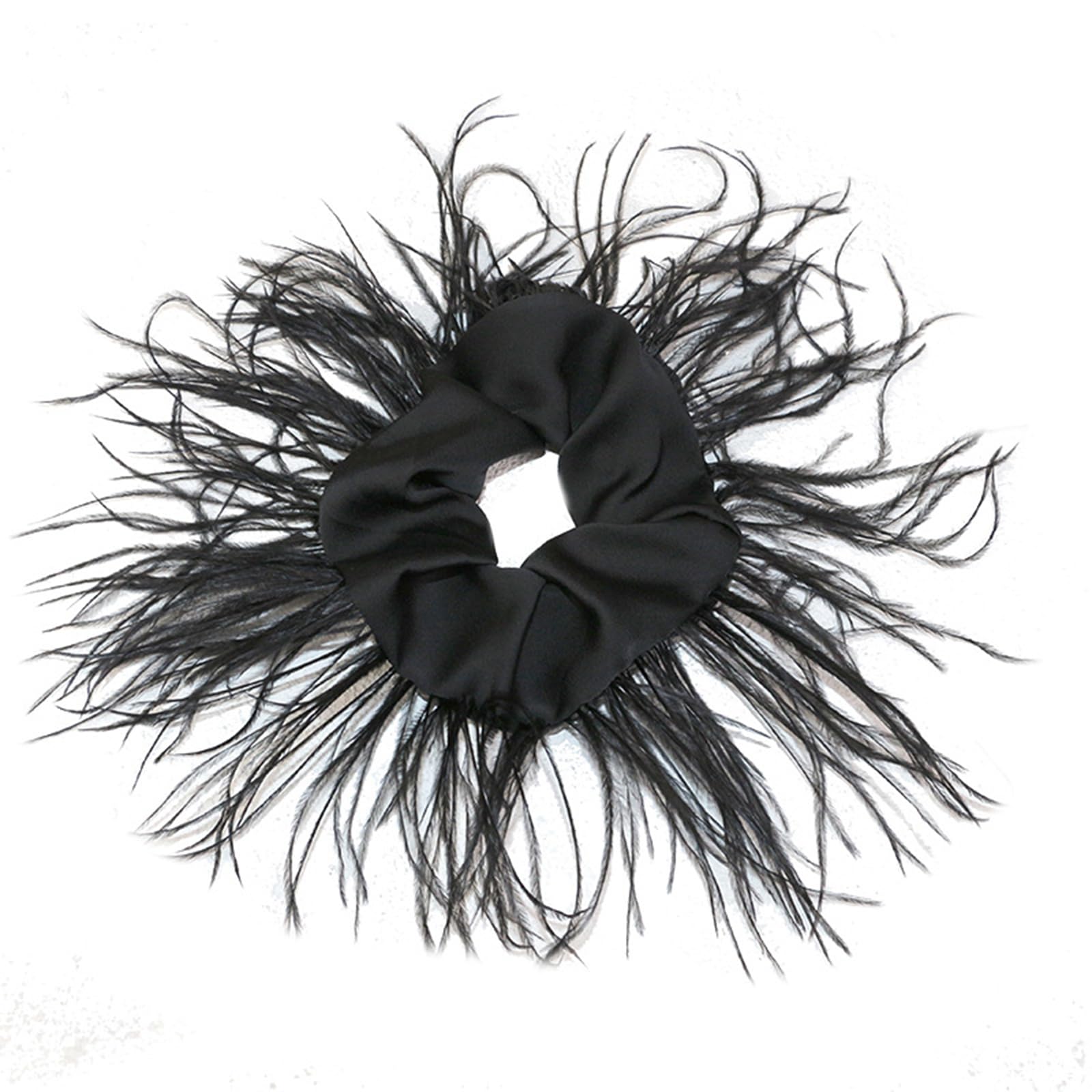Mwting Feather Hair Scrunchies Ostrich Feather Hair Tie Furry Headpiece Elastic Hair Rope 1920s Accessories For Womens Girls Furry O, Black