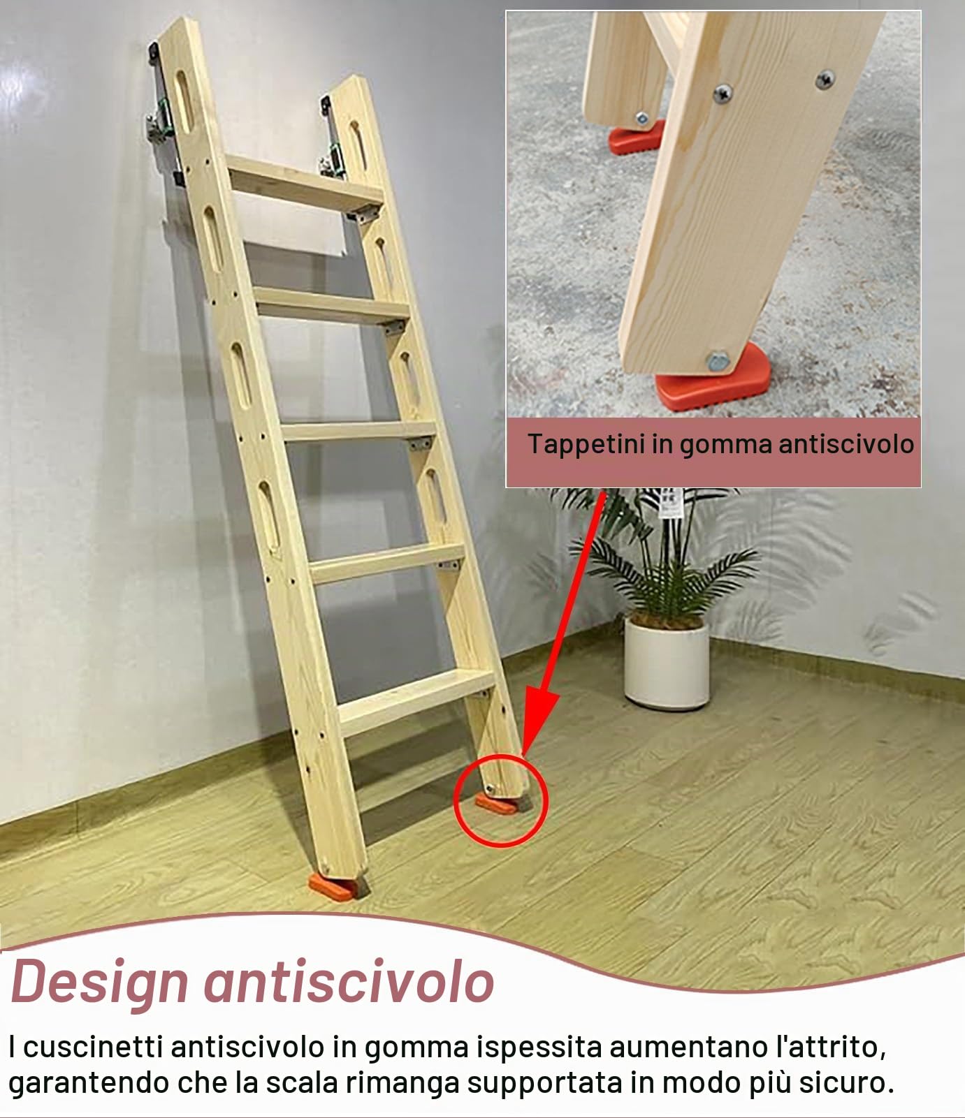 Scala Retrattile per Soffitta con Design Antiscivolo per Accesso a Soppalco e Letto a Castello