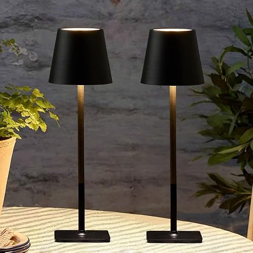 Miniatura 13 de Juego de 2 lámparas de mesa inalámbricas marrones, lámpara recargable vintage para restaurante, cena, cocina, encimera, baño, encimera, iluminación