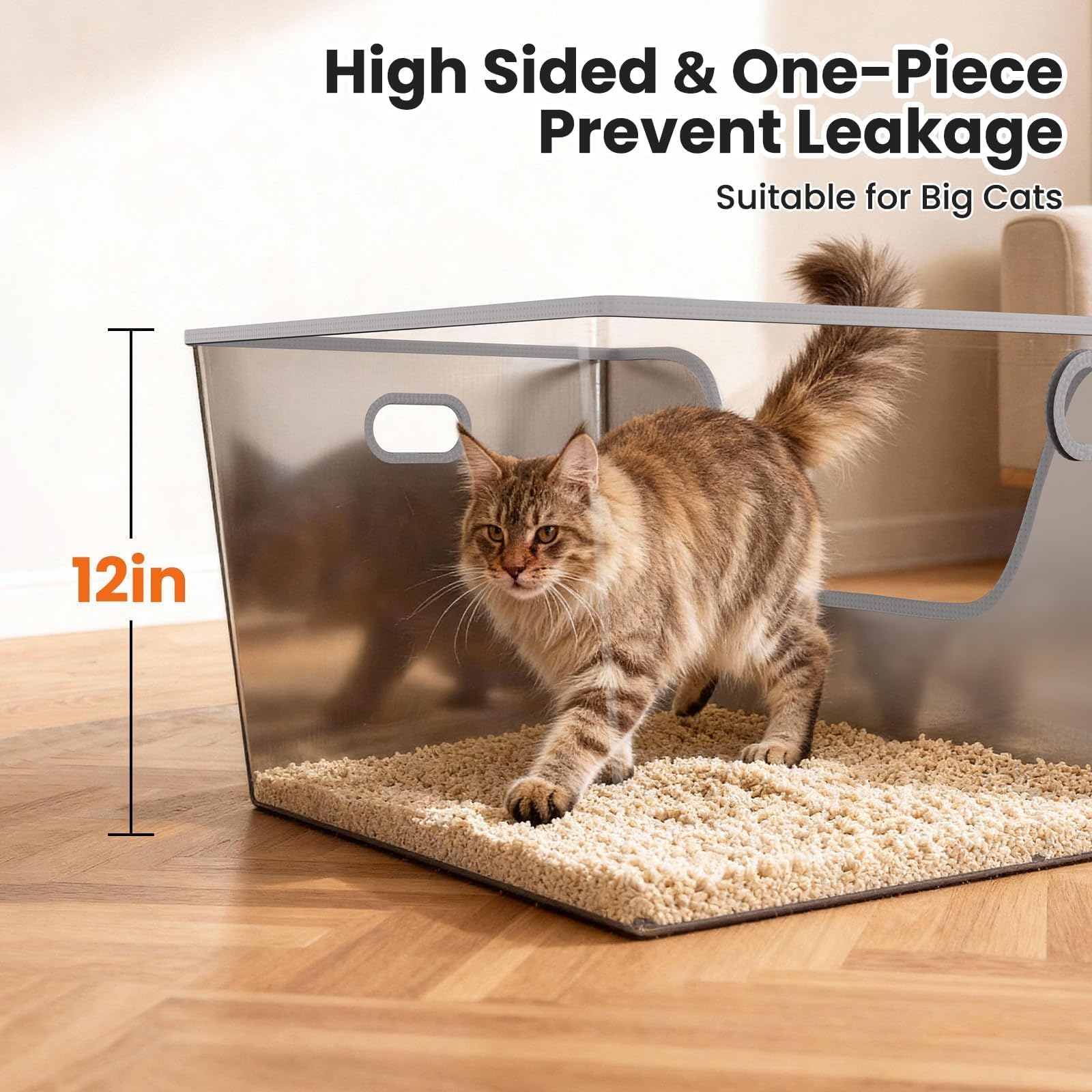 40L XXL Stainless Steel Cat Litter Box with High Sides,XXXL Metal Maine Coon Litter Box with Tall Walls for Big & Multiple Cats,One-Piece Deep Litter Box with Low Entry,Anti-Leakage,Non-Sticky - image 3