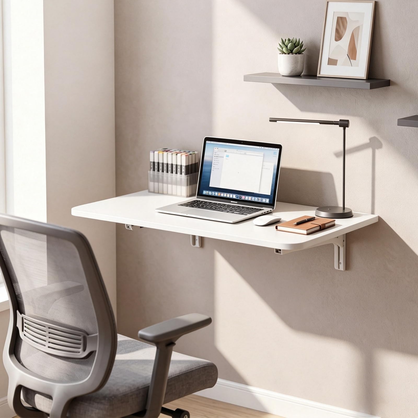 Wall Mounted Folding Desk Drop-Leaf Table Floating Workstation, White