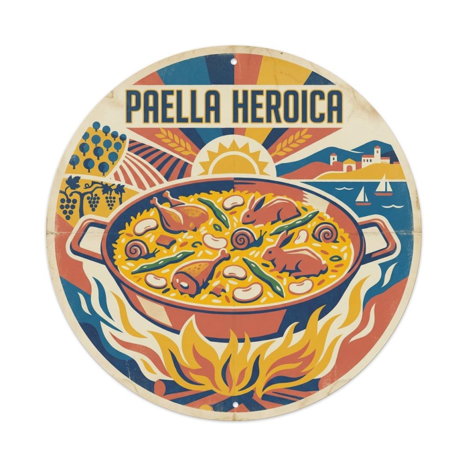Paella Rice Dish Silkscreen Travel Mediterranean Metal Tin Sign