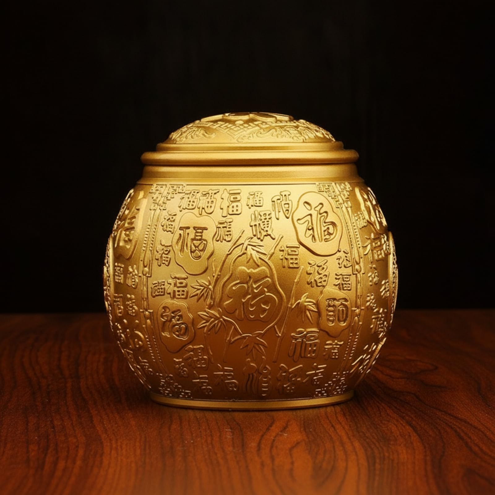 Tarro Metal con Tapa Dorado Recipiente Gofrado Recipiente para Aficionados Al Té, Coleccionistas, Recibidor, Escritorio