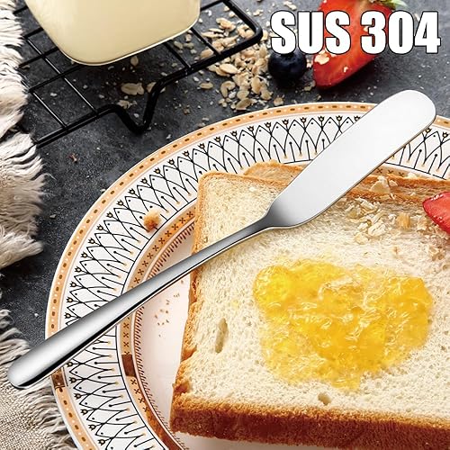 Miniatura 5 de Wenkoni Cuchillo de mantequilla, SUS 304 de acero inoxidable de 6.8 pulgadas, mantequilla, queso, cuchillo esparcidor de desayuno, 5 unidades