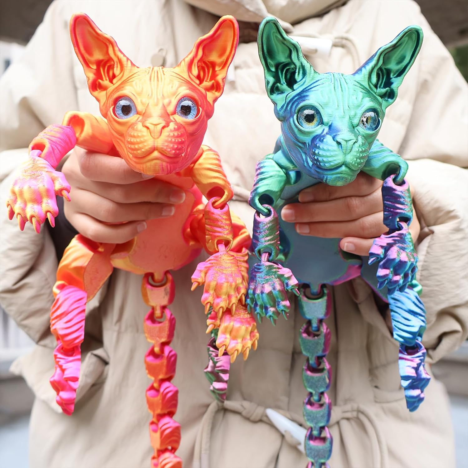 3D Printed Articulated Cat Figure 23cm/9.06inch Realistic Hairless Cat Decoration 3D Printed Sphynx Cat Animal Fidget Stress Relief Desk Pet Office Home Decor for Cat Lover and Collector (Aa)
