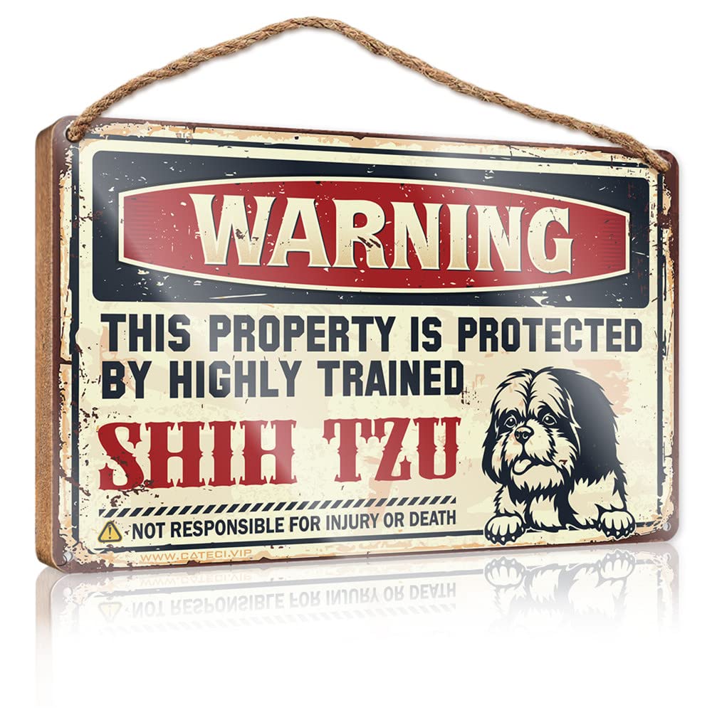 Porch Decorations Warning This Property Is Protected By A Highly Trained Shih Tzu Wooden Sign Outdoor Wood Plaque Porch Signs Teen Room Decor(20X30CM)