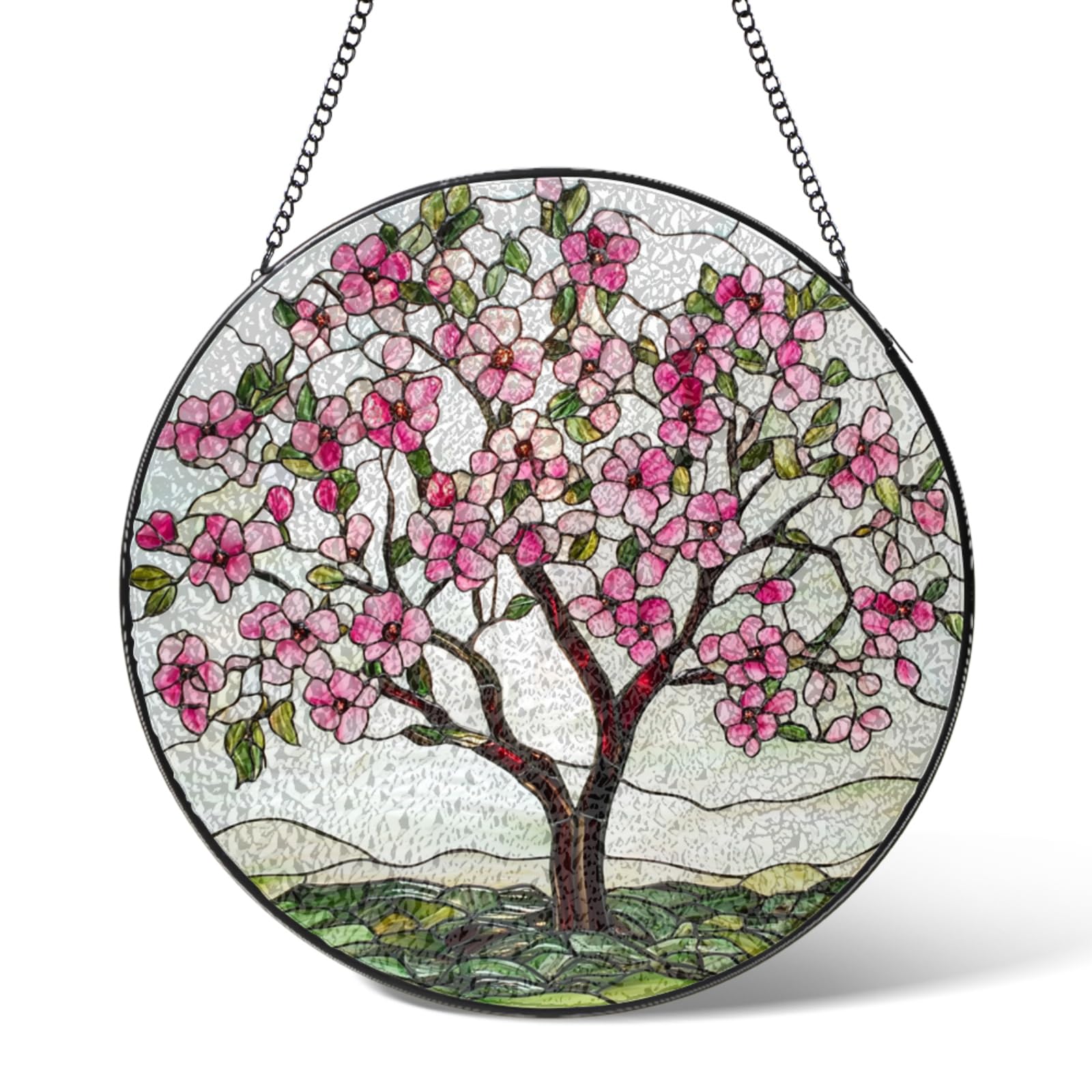 Stained Glass Window Hanging Cherry Blossoms Suncatchers Home Decor,Flowers Suncatcher Garden Decor Birthday Gifts,Florals Sun Catcher Home Decoration for Bedroom Kitchen Patio,Wedding Gift 9.8 IN