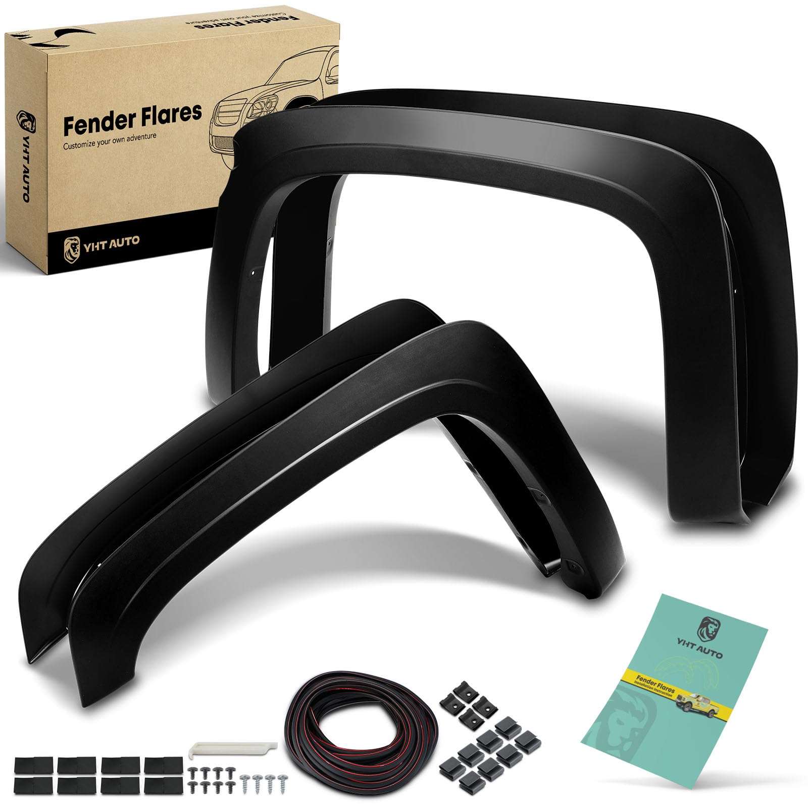 YHTAUTO OE Factory Style Fender Flares w/Hardware Kit Fit Chevy Silverado 1500 2007-2013, 5.8FT/69.3" Short Bed Only, Excl. 2007 Classic Models, Matte Black Wheel Flare Cover Protector, Set of 4