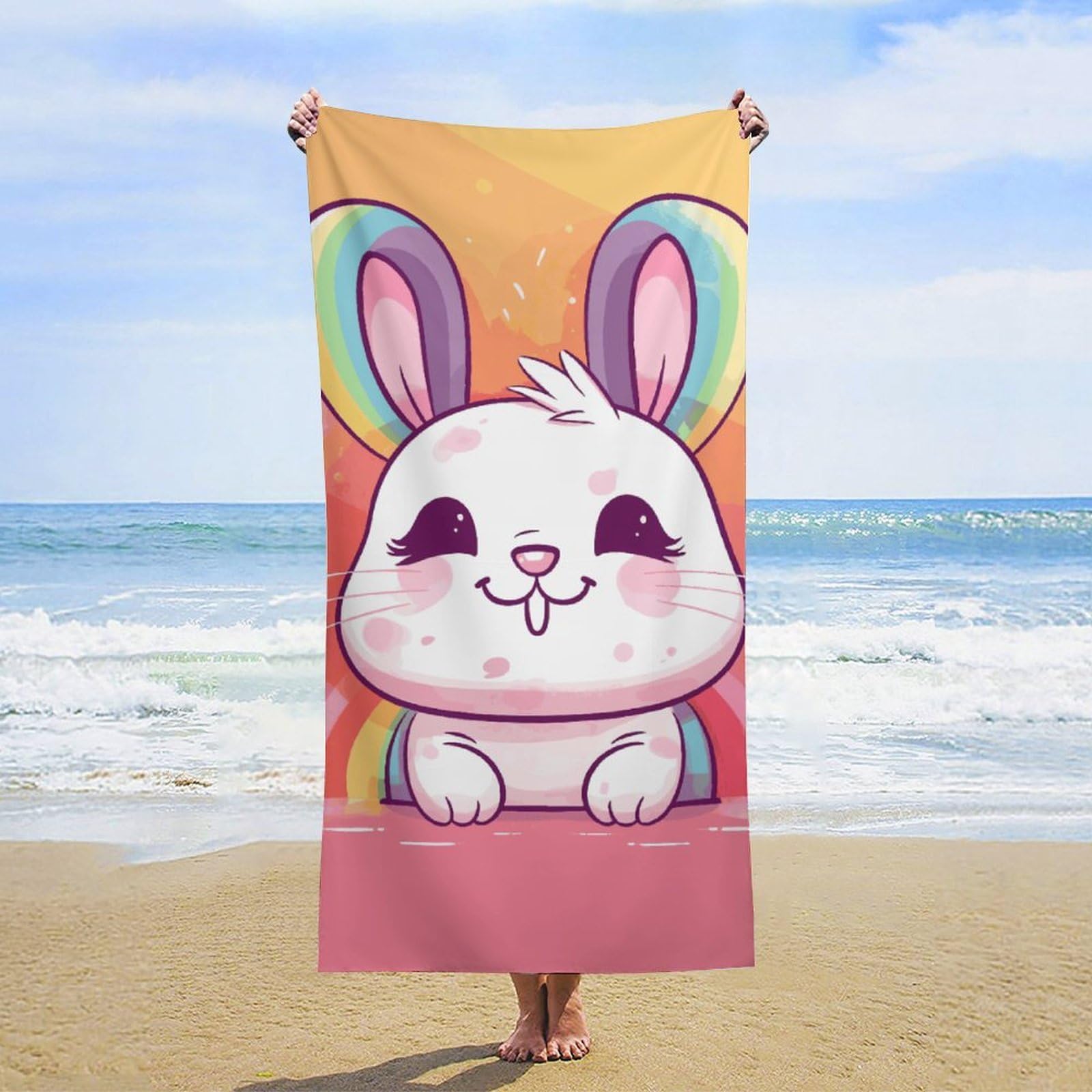 NTVOWPZO Chubby Rabbit Beach Towel Oversized Microfiber Bath Towels Lightweight Sand Proof Beach Towels Absorbent Pool Towels for Swimming Yoga Bathroom Towel 31.5" X 63"