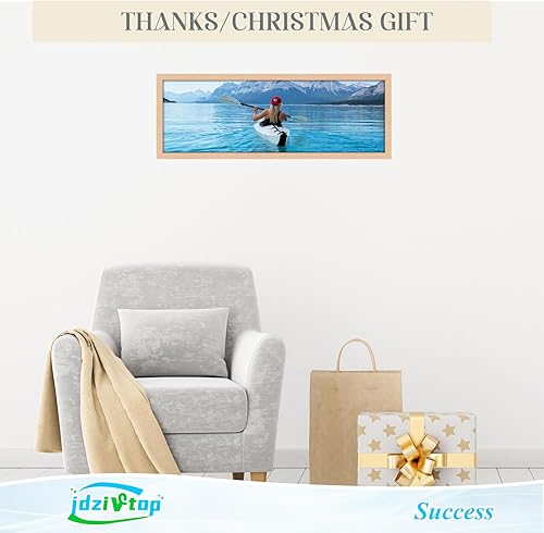 Miniatura 5 de Marco de 8 x 24 pulgadas de madera natural con veta rústica, marco de 24 x 8 pulgadas en color beige, marco para colgar pósteres de arte, marco de 8