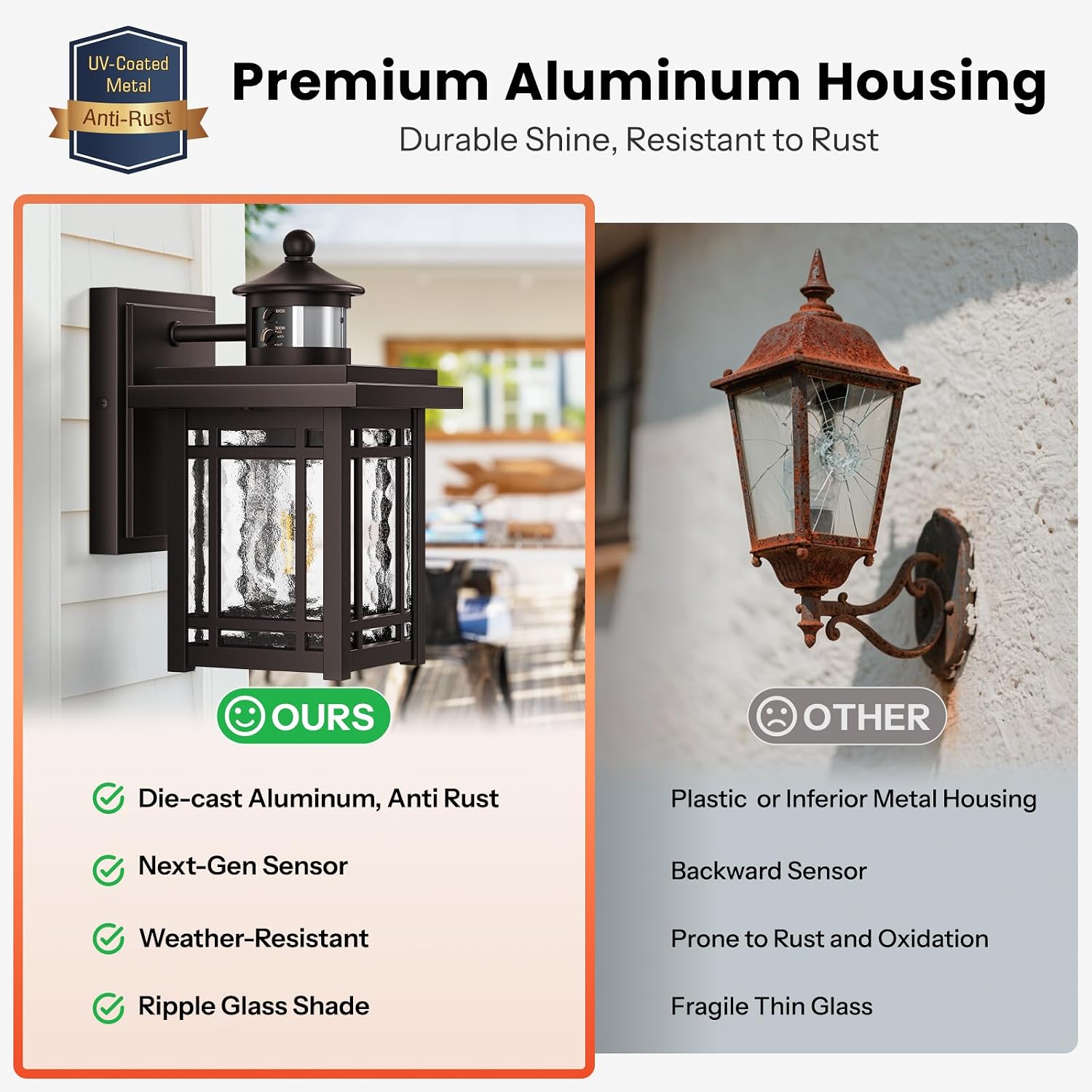 Gleamz Exterior Lighting Fixtures, Aluminum Motion Sensor Porch Light, Oil Rubbed Bronze Dusk to Dawn Outdoor Lighting, Waterroof Outdoor Porch Lights Wall Mount, Outside Wall Lights for House Garage