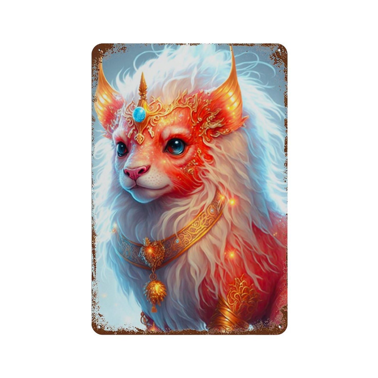 Fantasy Creature Art Print Decorative Tin Sign 11.8"x7.9", Vintage Wall Decor for Basement, Hobby Room And Garage Decor