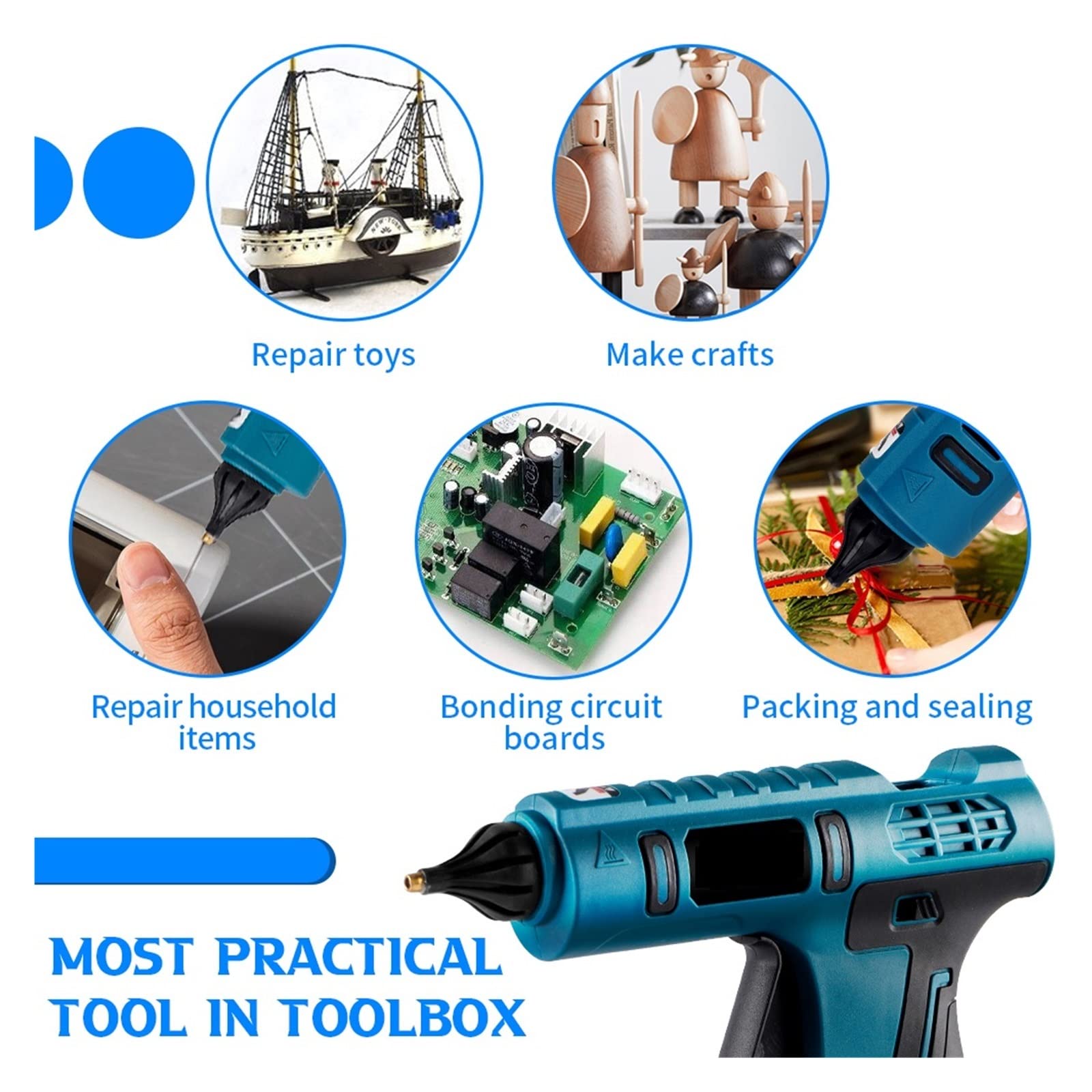 Pistola For Colla A Caldo Elettrica Cordless Ugello In Rame Antiscottatura Ricaricabile Strumento Di Riparazione Fai-da-te Con Stick For Batteria Riscaldamento Rapido(1)