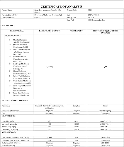 Miniatura 5 de Gomitas complejas de hongos sin azúcar, potente suplemento de hongos 10 veces con melena de león, chaga, reishi, cordyceps (2500 mg) gomitas