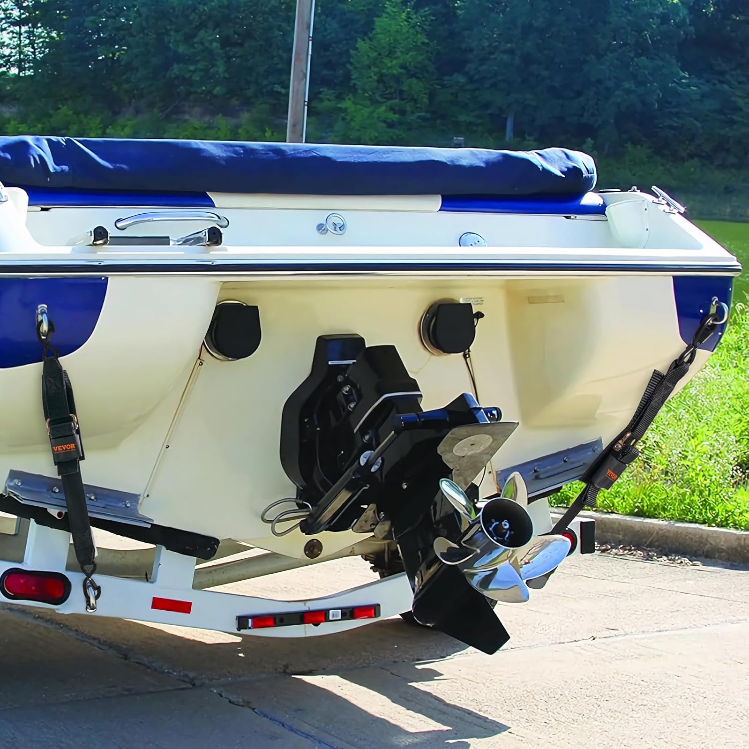 VEVOR Boat Trailer Transom Straps (2PK), 2’’ x 24’’ Adjustable Boat Straps 1,500lb Break Strength with Security Lock S Hooks and Boat Pads, Transom Tiedowns for Trailer, Boat or Kayak Secure