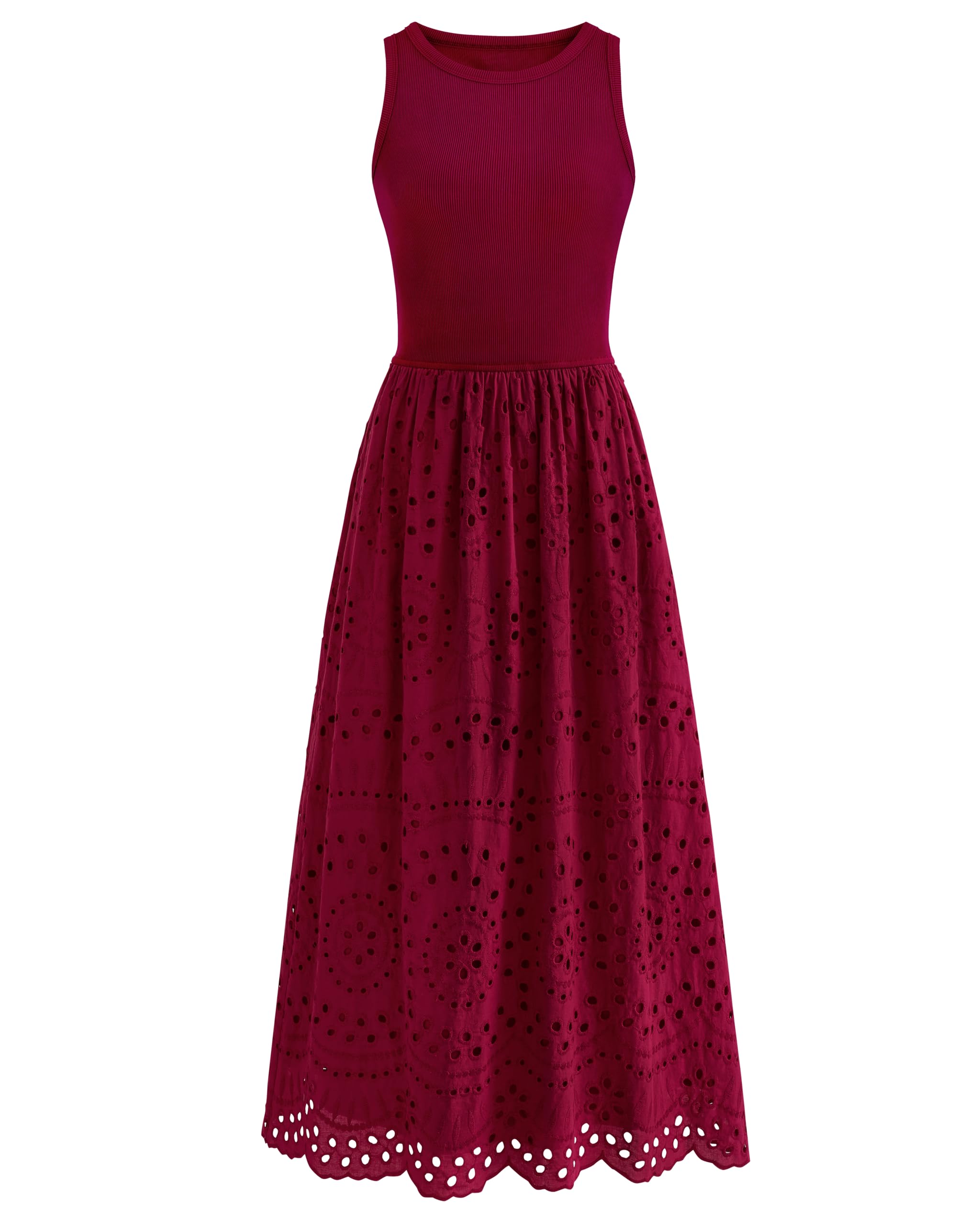 dowerme Abiti estivi da donna 2025 casual senza maniche girocollo A-Line Boho pizzo occhiello cotone canotta maxi abito con tasche