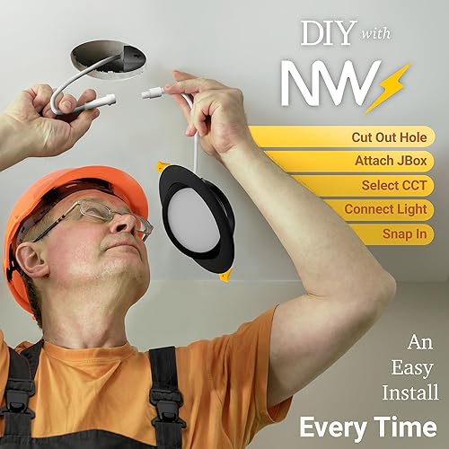 Miniatura 9 de NUWATT  Paquete de 12  Luz empotrable LED ultrafina de cardán de 6 pulgadas, 2700K3000K3500K4000K5000K seleccionable, 950 lúmenes regulable, luz de