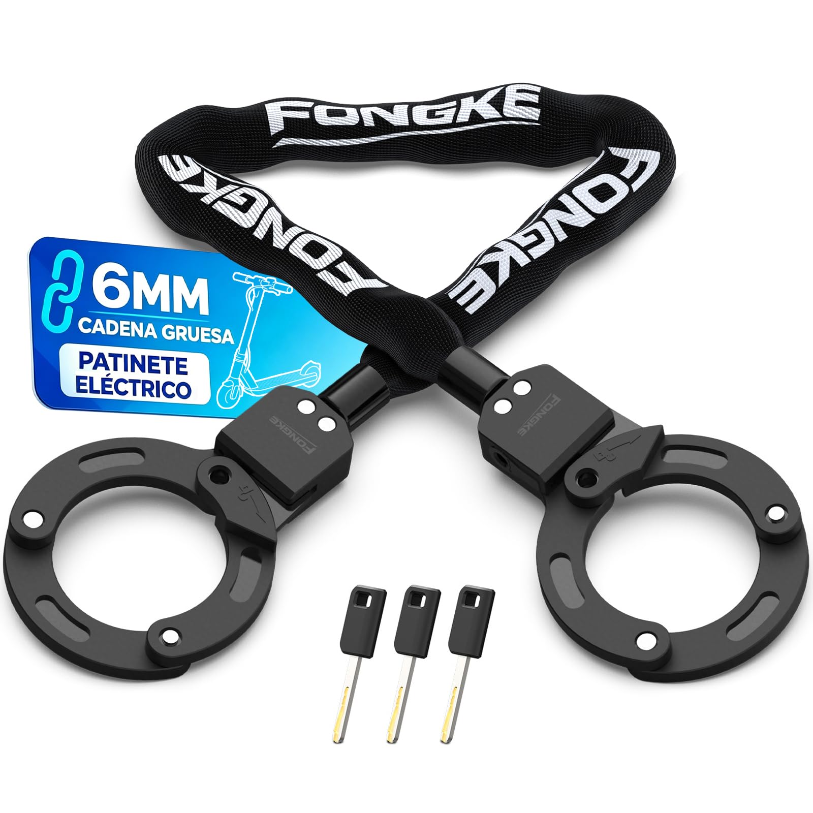 Candado Patinete Electrico, 92cm de Cadena de Acero de 6 mm, Negro | Candado Bicicleta Antirrobo con 3 Llaves, Acero Endurecido, Cadena Moto, Accesorios para Bicicleta Electrica, Scooter