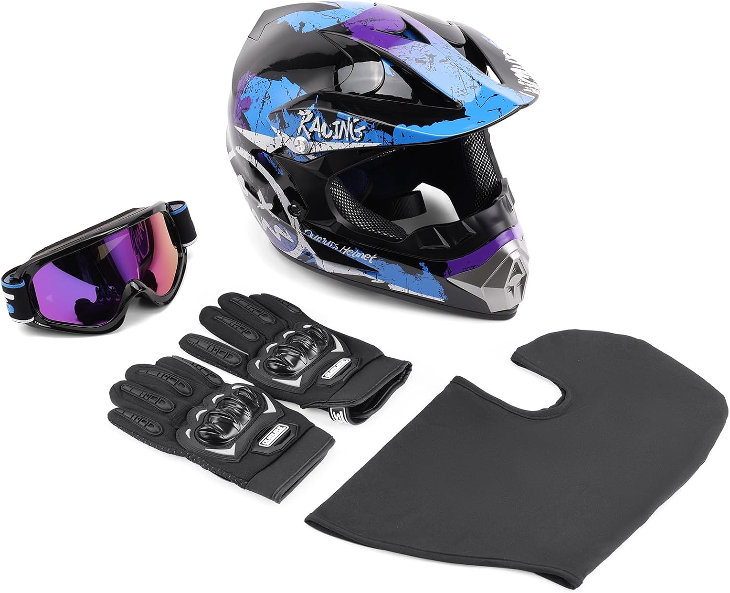 OUMURS DOT Adult ATV Dirt Bike Helmet with Goggles Gloves & Mask Adjustable Sun Visor Motorcycle Adult Helmet Off-Road Motocross Downhill Moped MX for Unisex-Adult OUMURS 125A-Matte Black