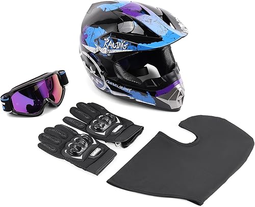 Vista 25 de DOT - Casco de motocross para adultos con gafas, guantes y máscara ajustable, visera solar, casco para adultos, todoterreno, motocross, descenso