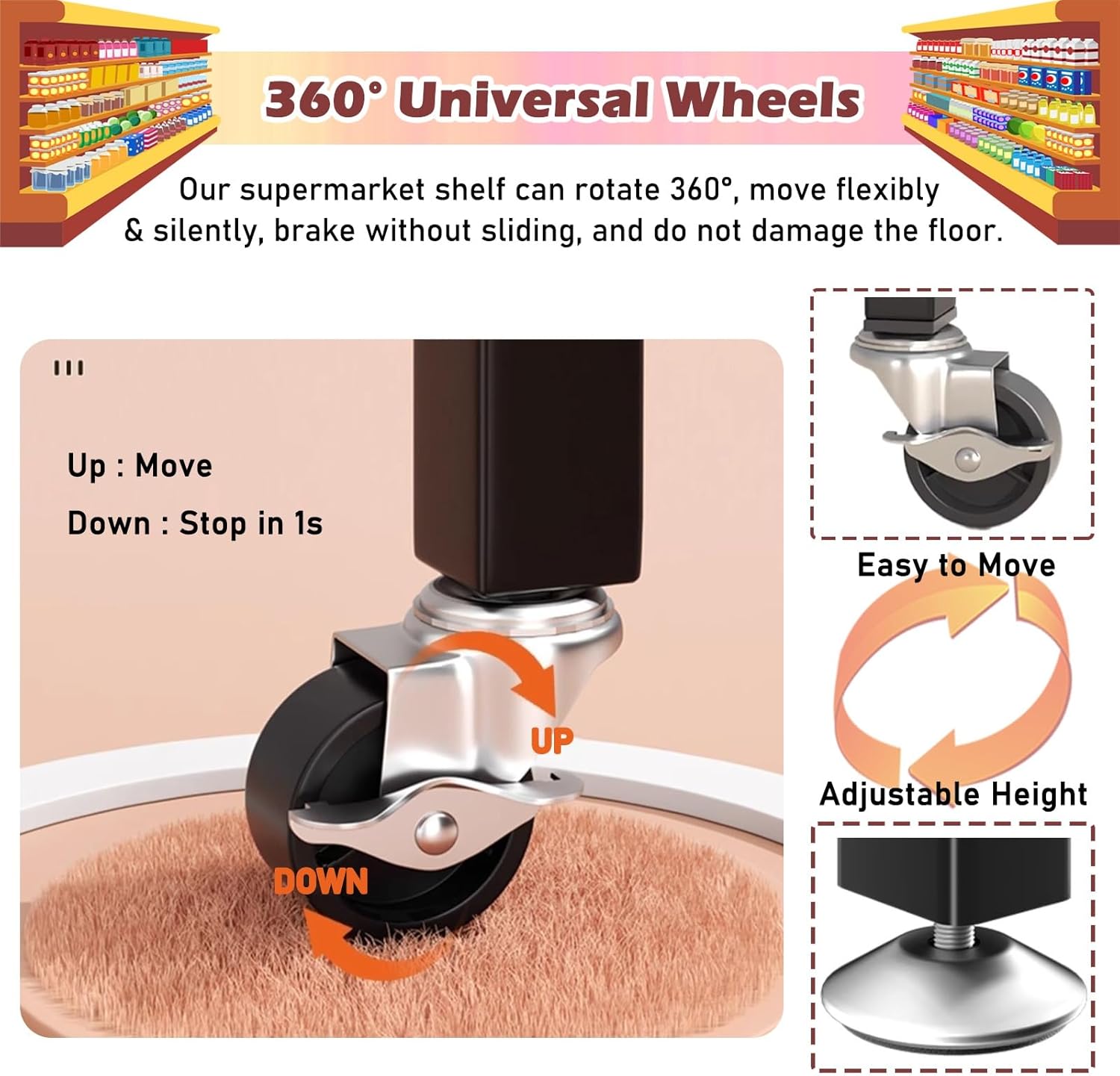 Commercial Supermarket Shelf Display Rack 4 5 Tier, Floor-Standing Snacks/Medicine Organizer Stand with Wheels, Portable Chip Holder for Pantry Kitchen Office(Black,5 Tier)