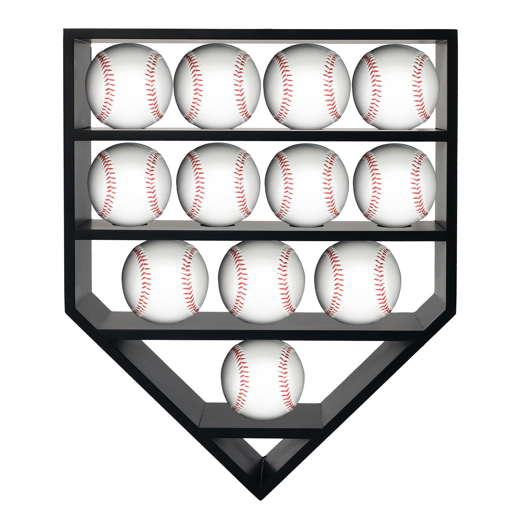 FramePro Baseball Display Case & Holder for 12 Balls - Black Wooden Shelves | Autographed Baseball Collector Case, Sports Memorabilia Display