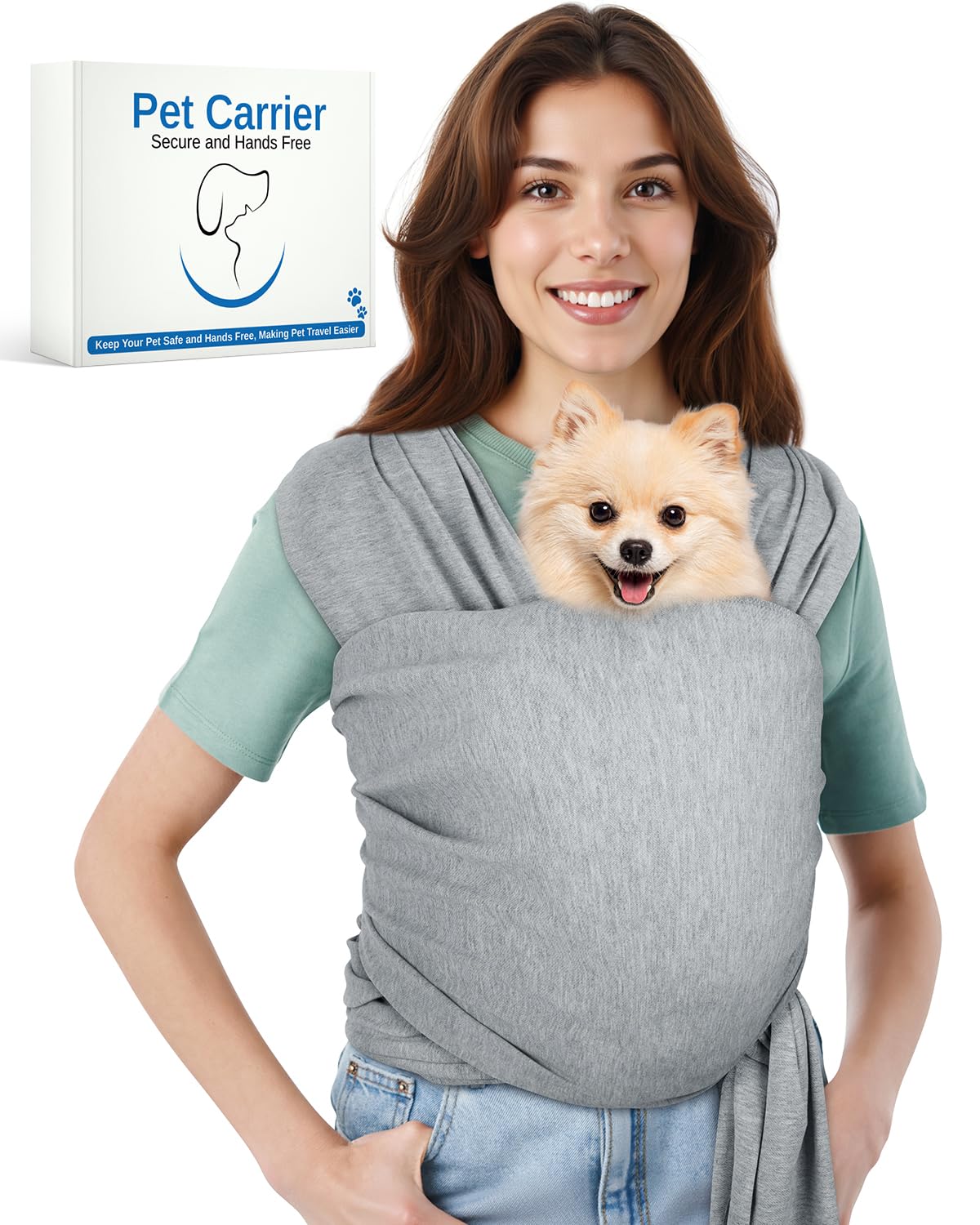Snqqmtt Dog Sling Swaddle Carrier for Small Dog Cat, Dog Front Carriers for Small Pet up to 20lbs, Puppy Sling with Adjustable Straps, Hands Free Pet Sling, Anti Pet Anxiety (Light Grey)