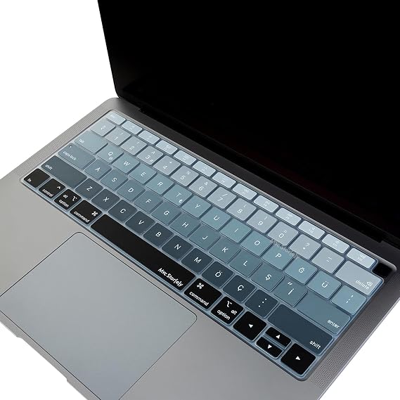 McStorey Türkçe Q Klavye Koruyucu MacBook Air 13 A1932 A2179 A2337 M1 Uyumlu | US Amerikan Düz Enter ANSI | Türkçe Baskılı Silikon Keyboard Cover Siyah Gri