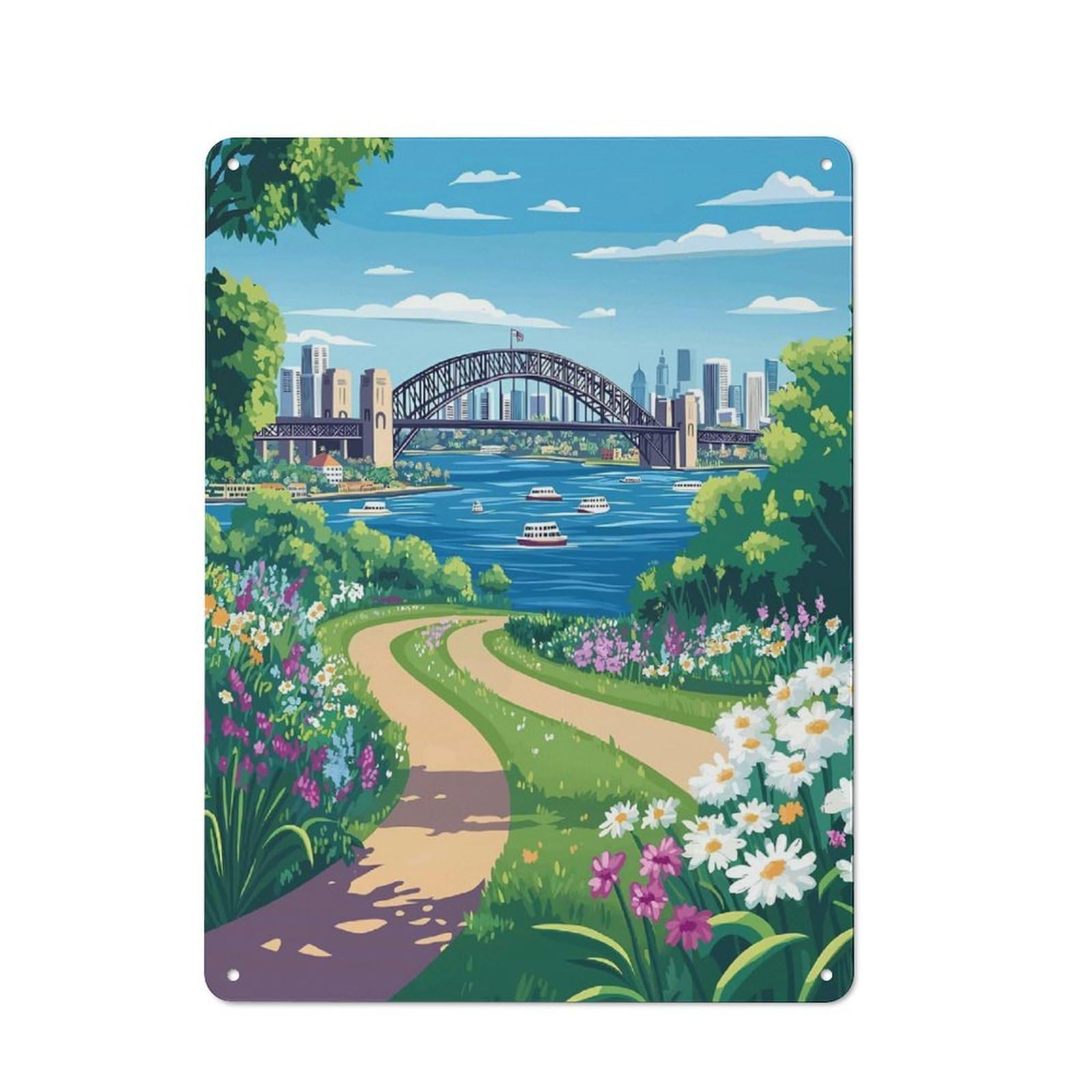 Junmoney Style Metal Wall Sign 40X30cm Featuring Sydney Harbour Bridge View For Hallway Wall, For Vintage Wall Decor Fans, For Cafés, Pubs And Restaurants