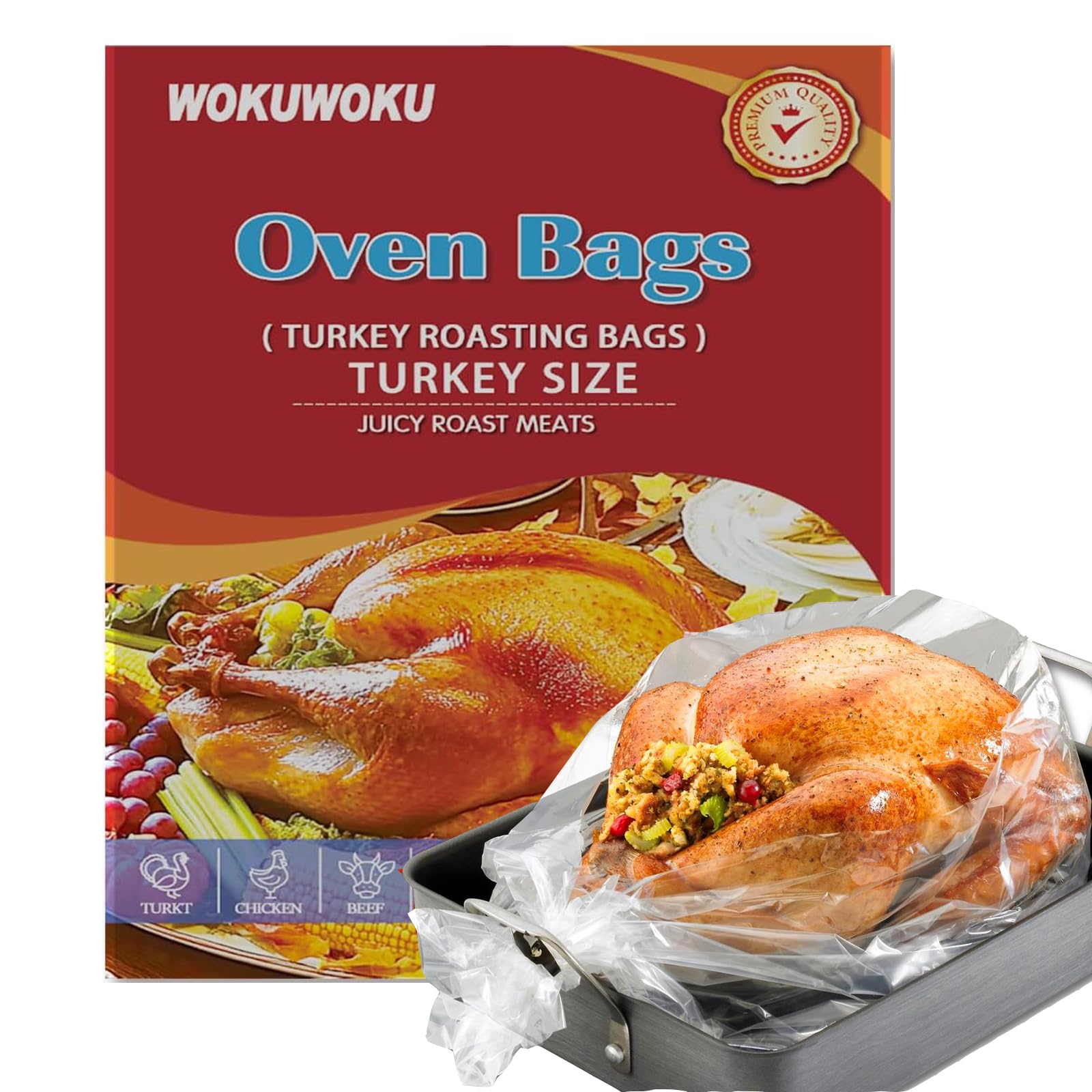 Luruluru Clear Oven Bags Turkey Size With Ties Large Size Turkey Cooking Bags For Oven, Locks In Juices For Flavorful Turkey,Thanksgiving, Christmas Cooking (10)