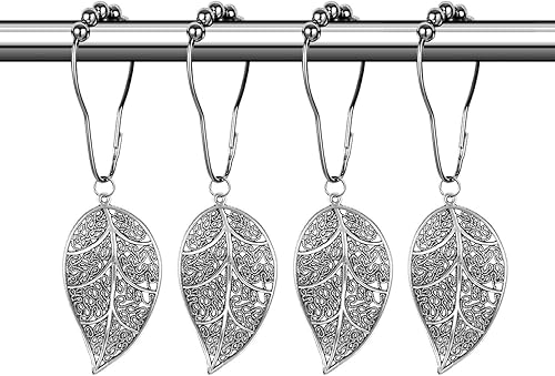 Miniatura 1 de CHICTIE Ganchos decorativos plateados para cortina de ducha, juego de 12 anillos de ducha de acero inoxidable a prueba de óxido para cortinas de baño