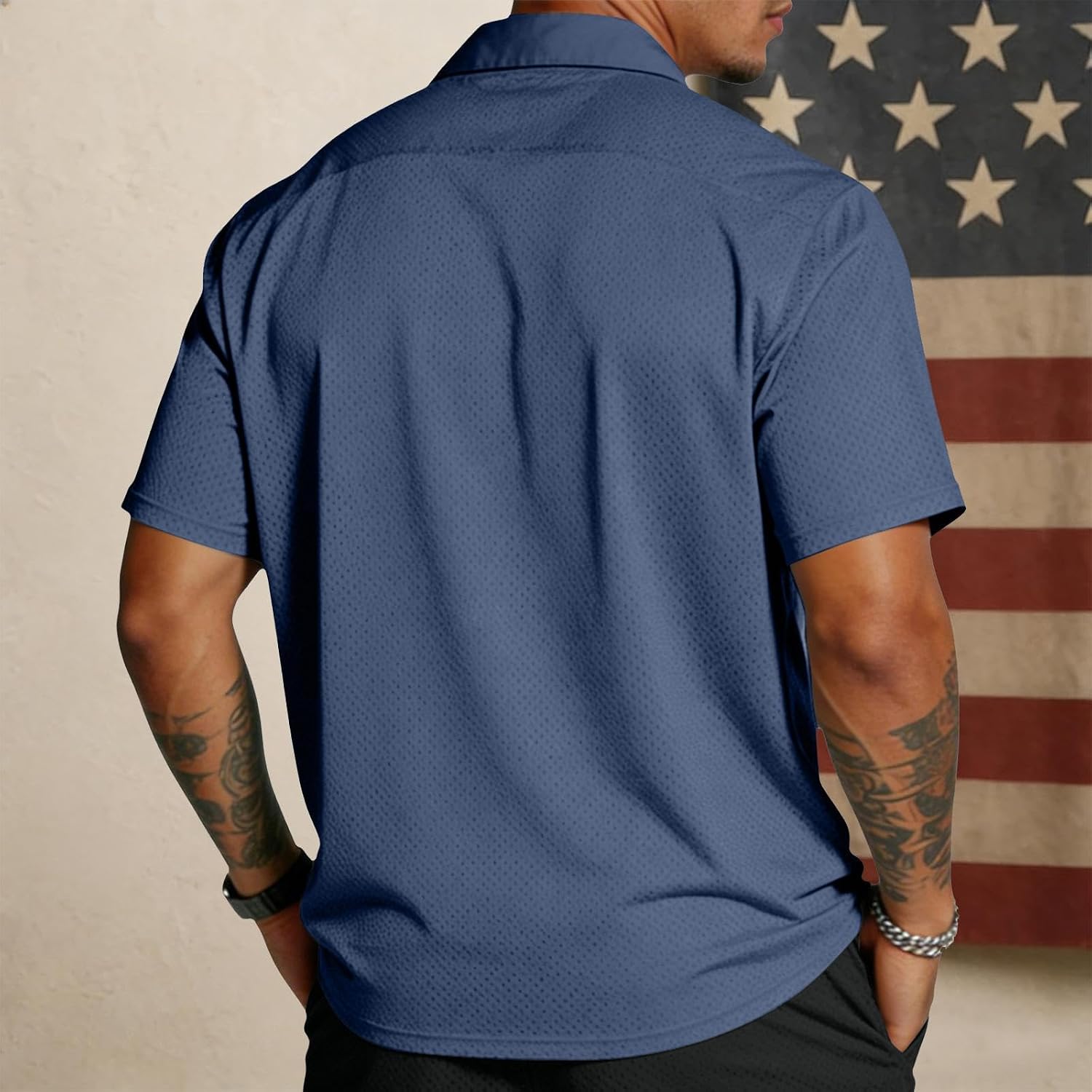 RTRDE Men's Summer Button Down Shirts Distressed American Flag 1776-2026 250 Years 4th of July Patriotic Shirt, S-3XL
